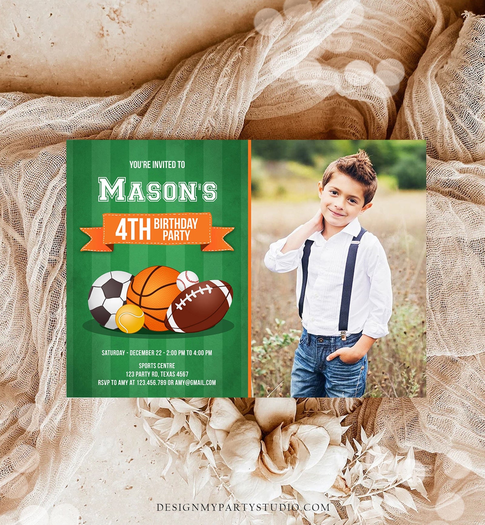 Editable Sports Birthday Invitation Boy Birthday Party Sport Football Baseball Basketball Soccer Tennis Corjl Template Printable 0137