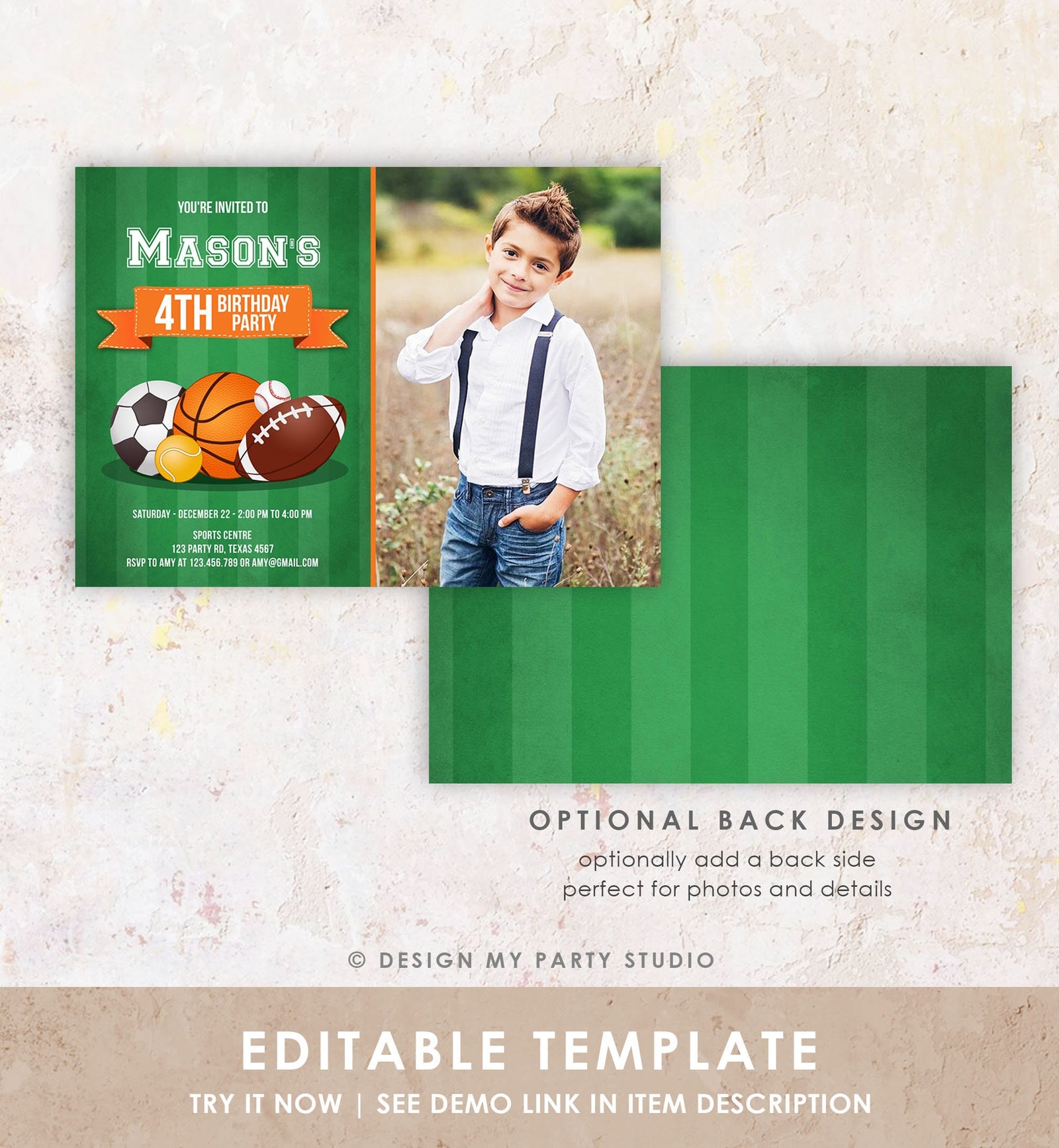 Editable Sports Birthday Invitation Boy Birthday Party Sport Football Baseball Basketball Soccer Tennis Corjl Template Printable 0137