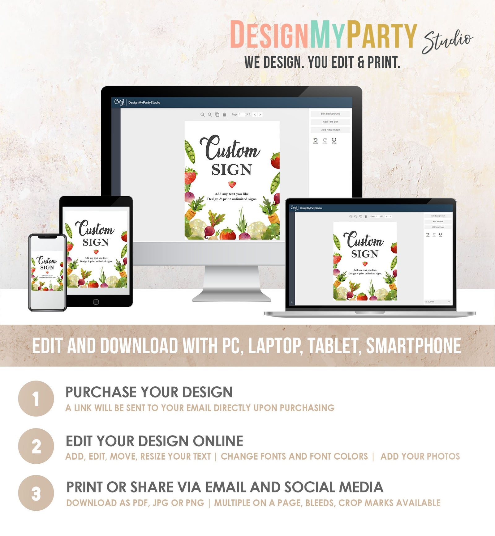 Editable Custom Sign Locally Grown Birthday Party Baby Shower Sign Fruits and Veggies Farmers Market 8x10 Digital Download Printable 0144