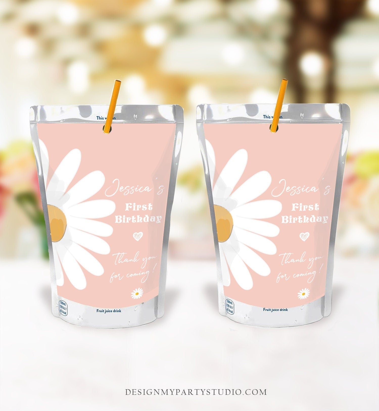 Editable Daisy Birthday Juice Pouch Label Juice Favors Daisy Boho Birthday Party Girl Wildflower Digital Download Template Printable 0410