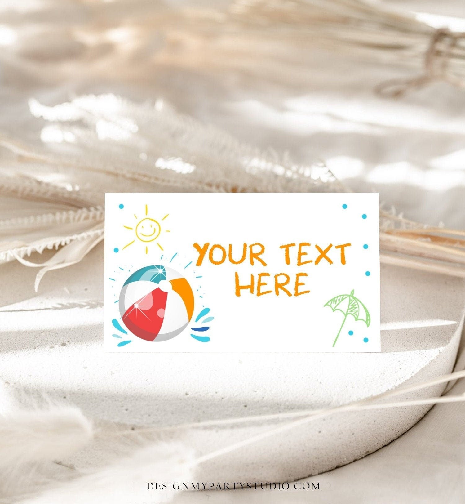 Editable Food Label Pool Party Splish Splash Boy Birthday Bash Food Labels Place Card Tent Escort Card Beach Ball Template Printable 0169