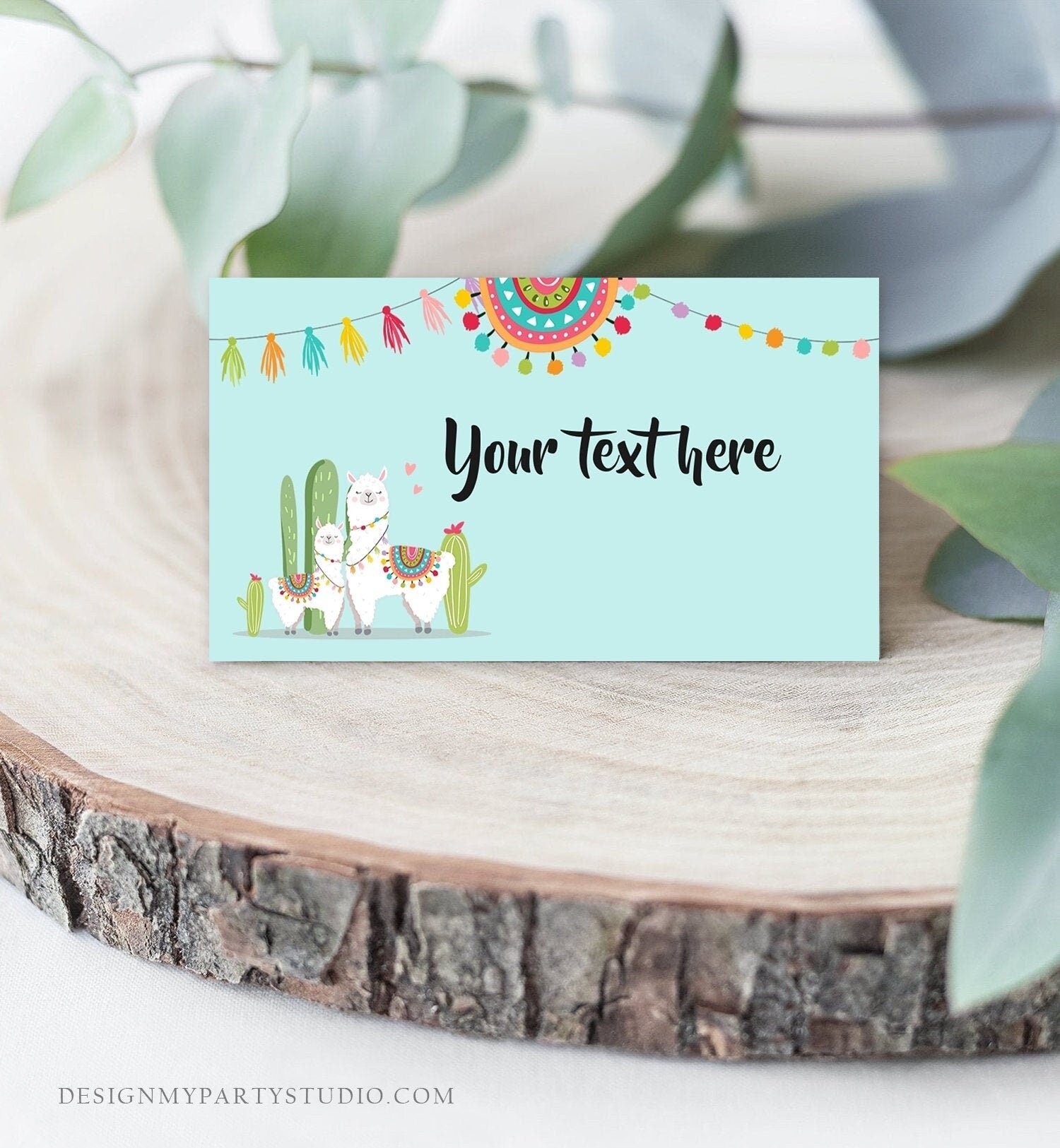 Editable Llama Food Labels Llama Fiesta Mexican Place Card Birthday Party Baby Shower Tent Card Escort Card Blue Template Printable 0079