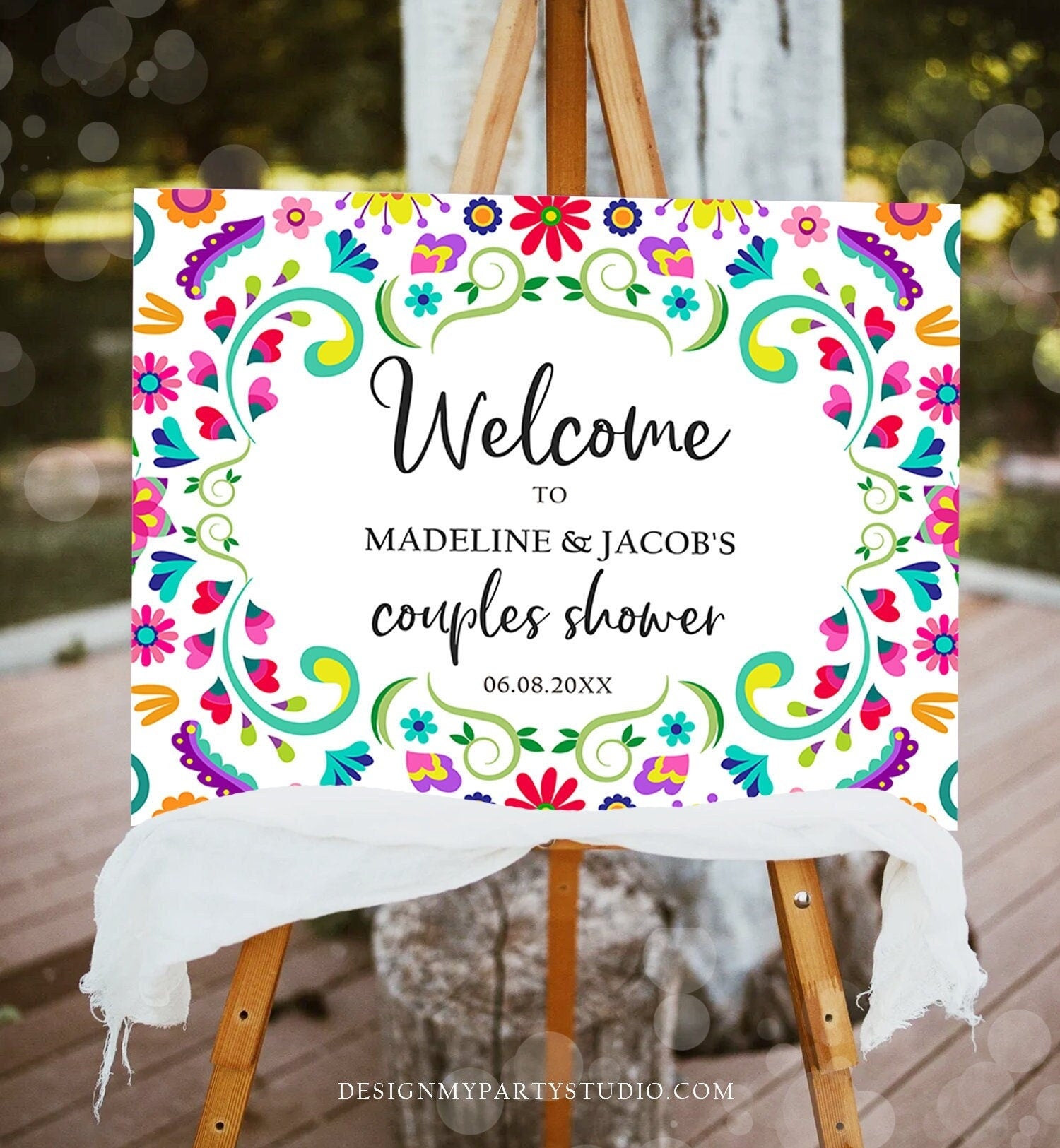 Editable Fiesta Welcome Sign Couples Shower Welcome Mexican Shower Mexico Taco Bout Love Flowers Coed Shower Digital Template Printable 0466
