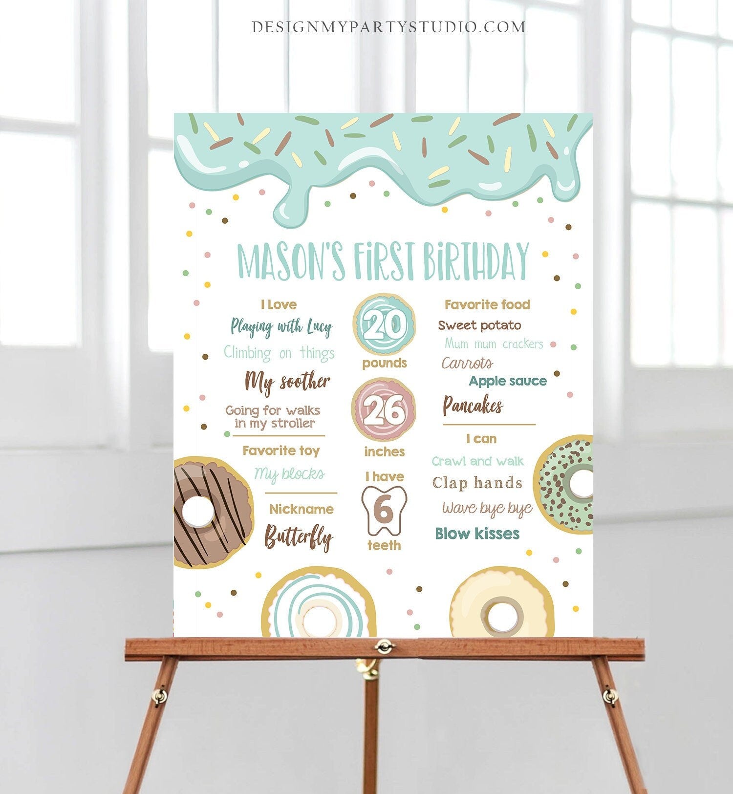 Editable Donut Birthday Milestones Sign Doughnut Chalkboard Sweet Birthday First Birthday 1st Pastel Digital Template Printable 0320
