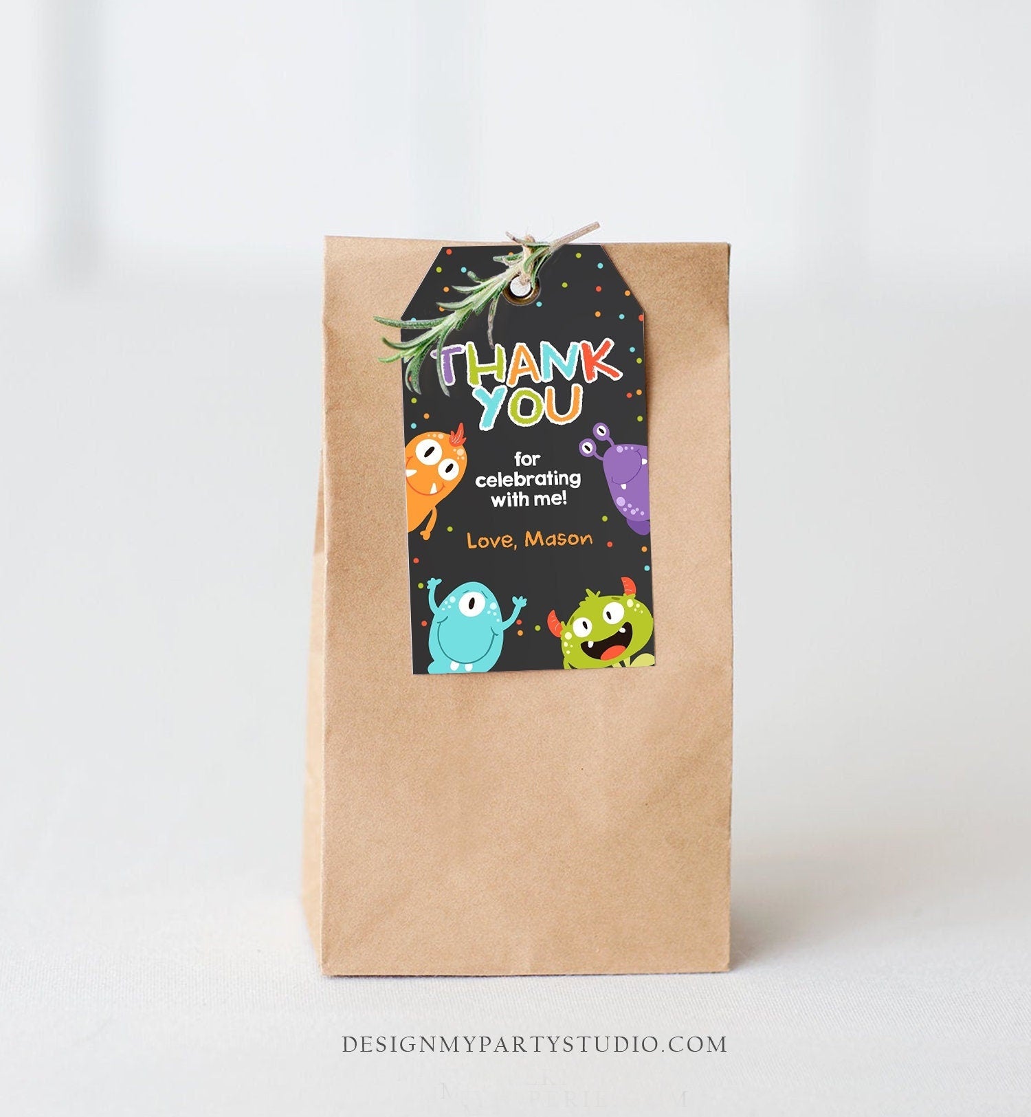 Editable Little Monster Favor Tags Monsters Birthday Thank You Tag Monster Bash Boy Monster Party Decor Girl Digital Template Printable 0058