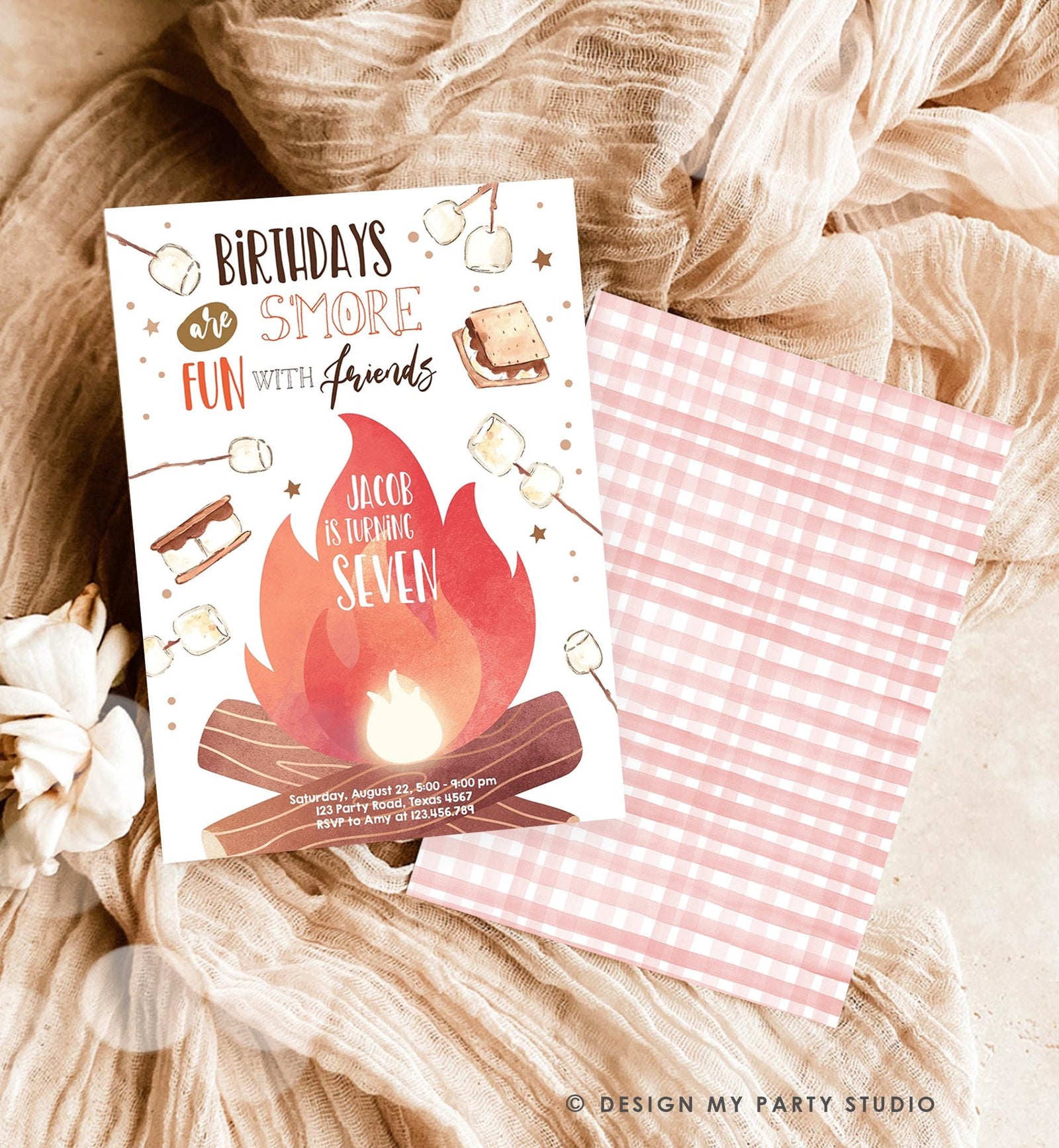 Editable S'more Birthday Invitation Bonfire Glamping Camping Smore Fun with Friends Outdoor Digital Download Template Printable 0179
