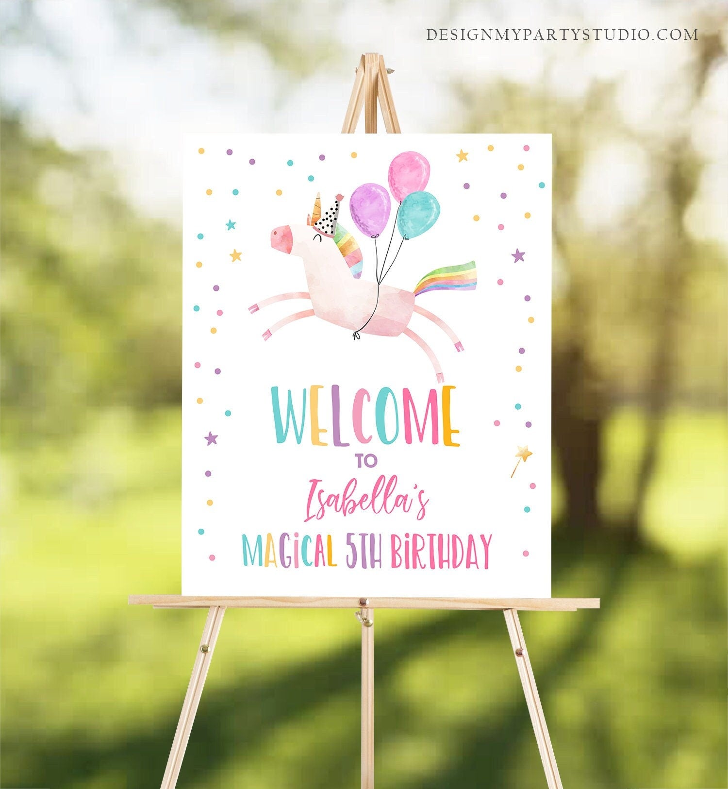 Editable Unicorn Welcome Sign Unicorn Birthday Door Sign Rainbow Girl Magical Party Sign Poster Pink First Template PRINTABLE Digital 0336