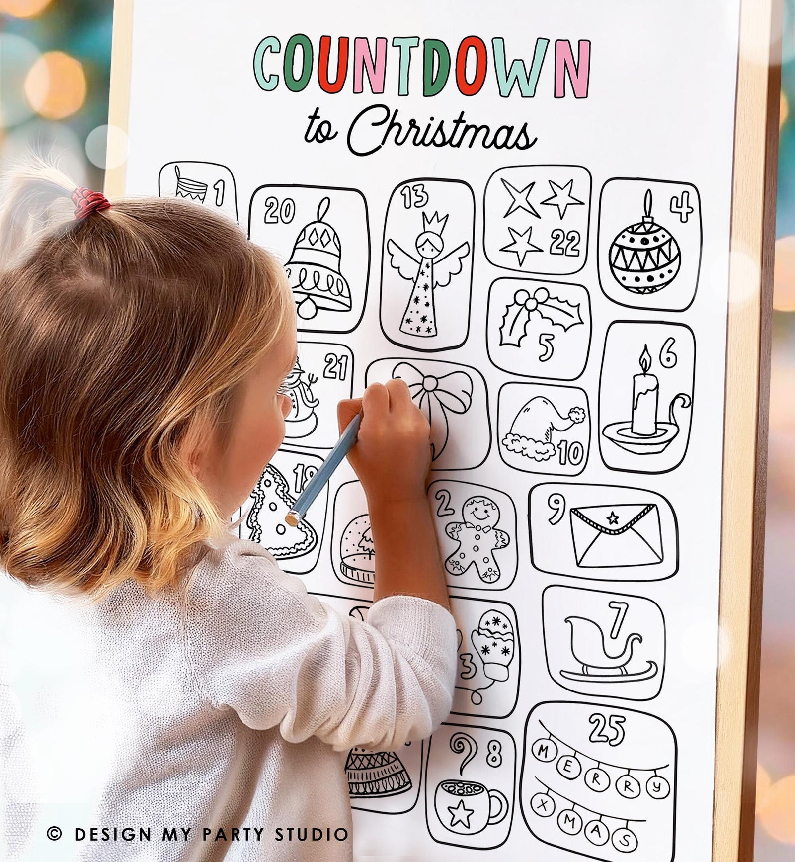 Christmas Advent Calendar Christmas Countdown Poster Kids Classroom Christmas Coloring Pages Fun PRINTABLE Digital Instant Download 0008