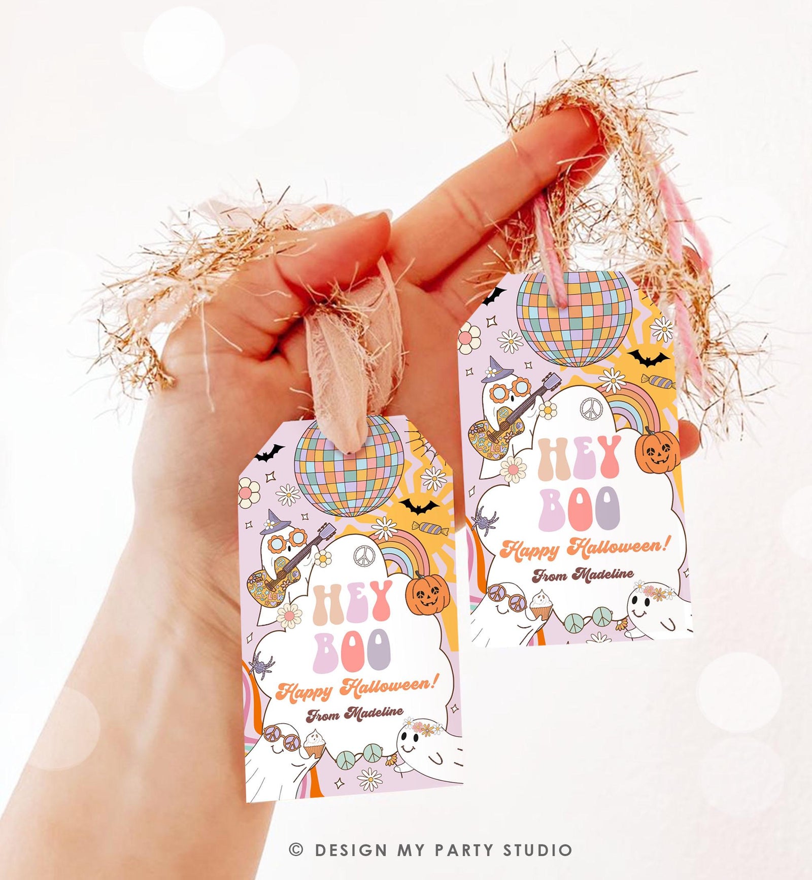 Editable Hey Boo Halloween Retro Groovy Ghost Gift Tag Spooky Vibes Favor Tag Spooktacular Digital Printable Template 0261 0471 0009