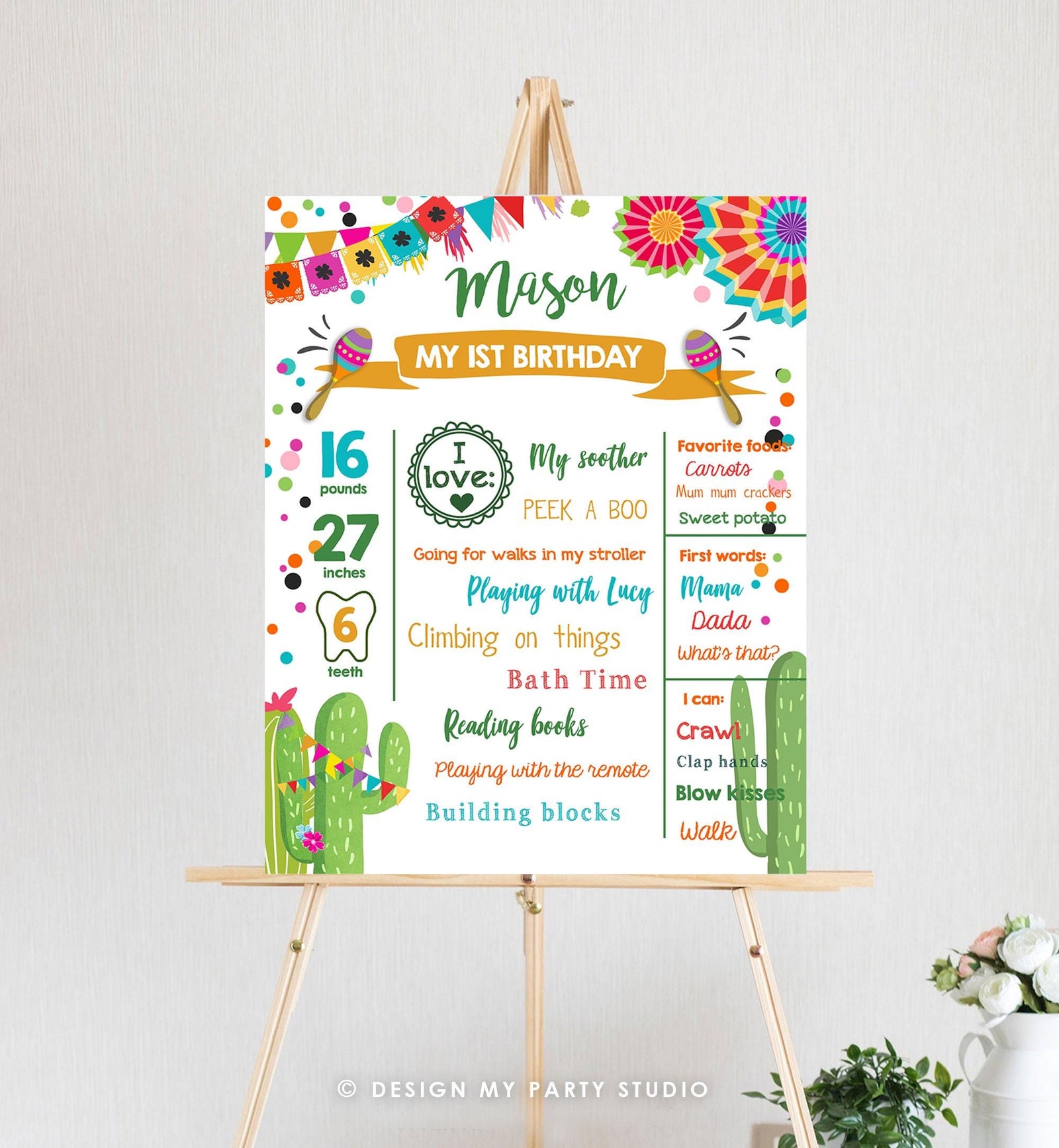 Editable First Fiesta Birthday Milestone Sign First Birthday Poster 1st Birthday Mexican Cactus Digital Template Download Printable 0045