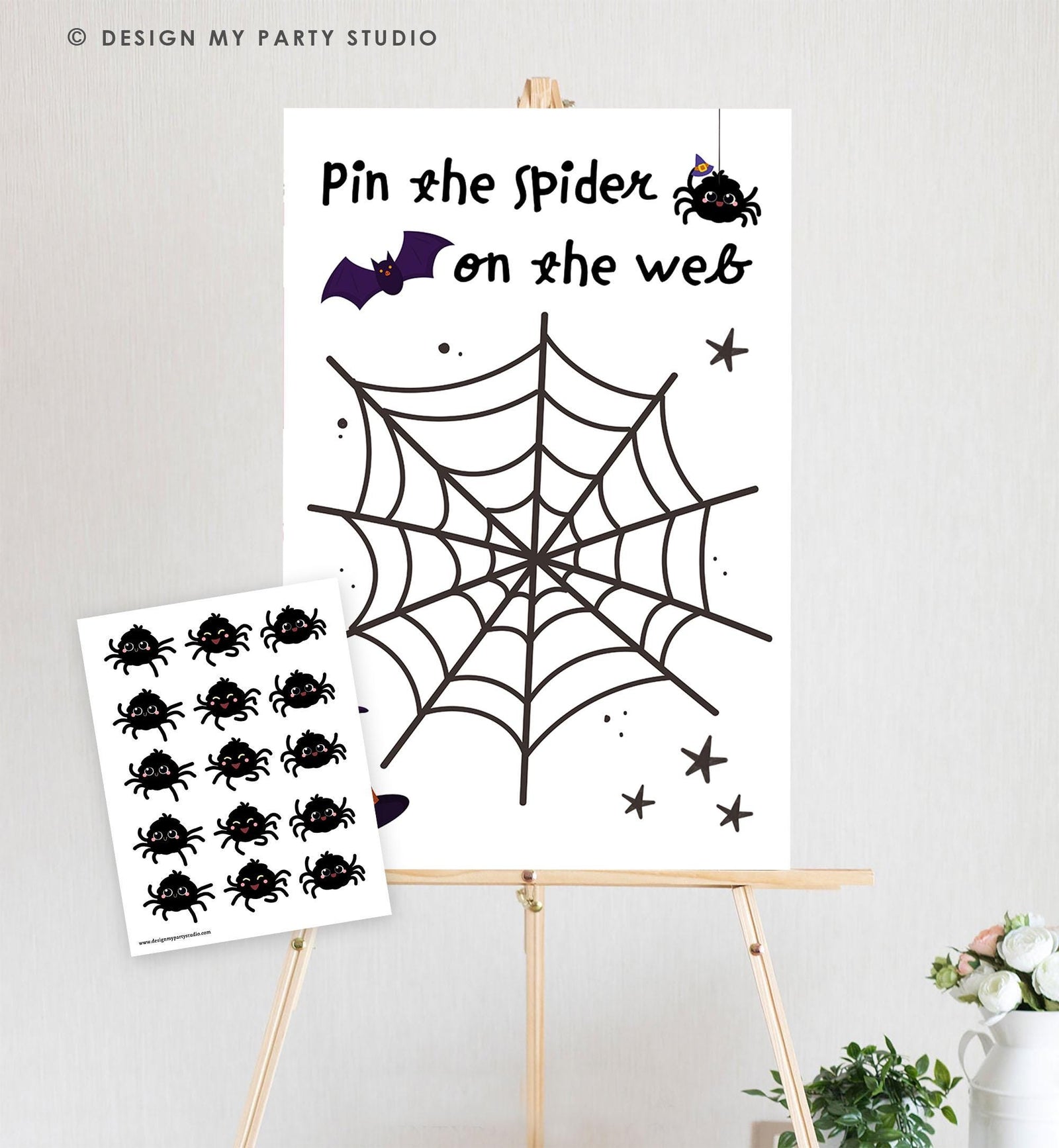 Pin the Spider on The Web Halloween Game Spooky Birthday Game Costume Party Gameboard Class Kids Instant Download Printable Digital 0009