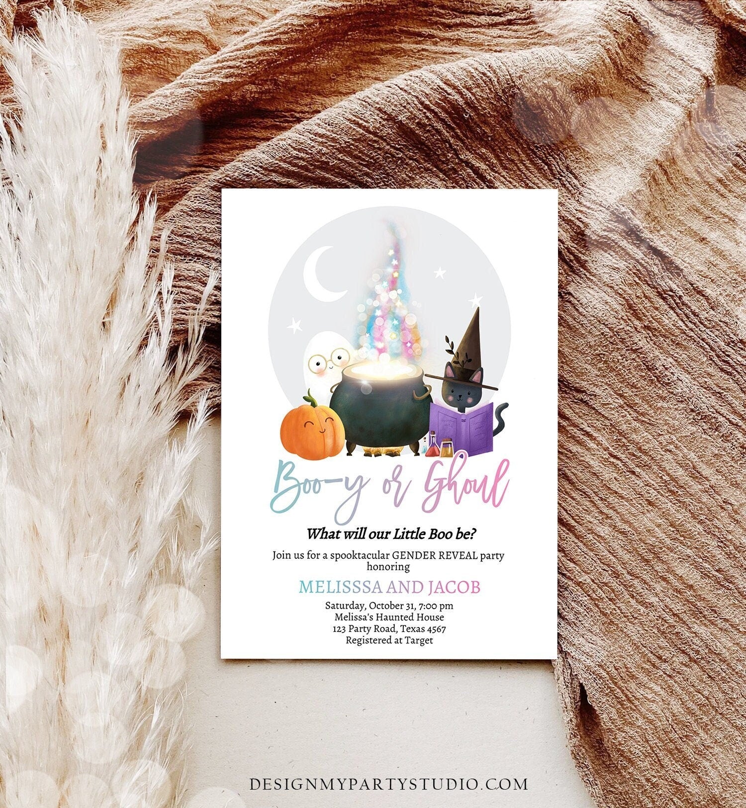 Editable Halloween Gender Reveal Invitation Little Boo Ghost Boo-y or Ghoul Pink Blue Ghost Halloween Digital Template Printable 0480 0009