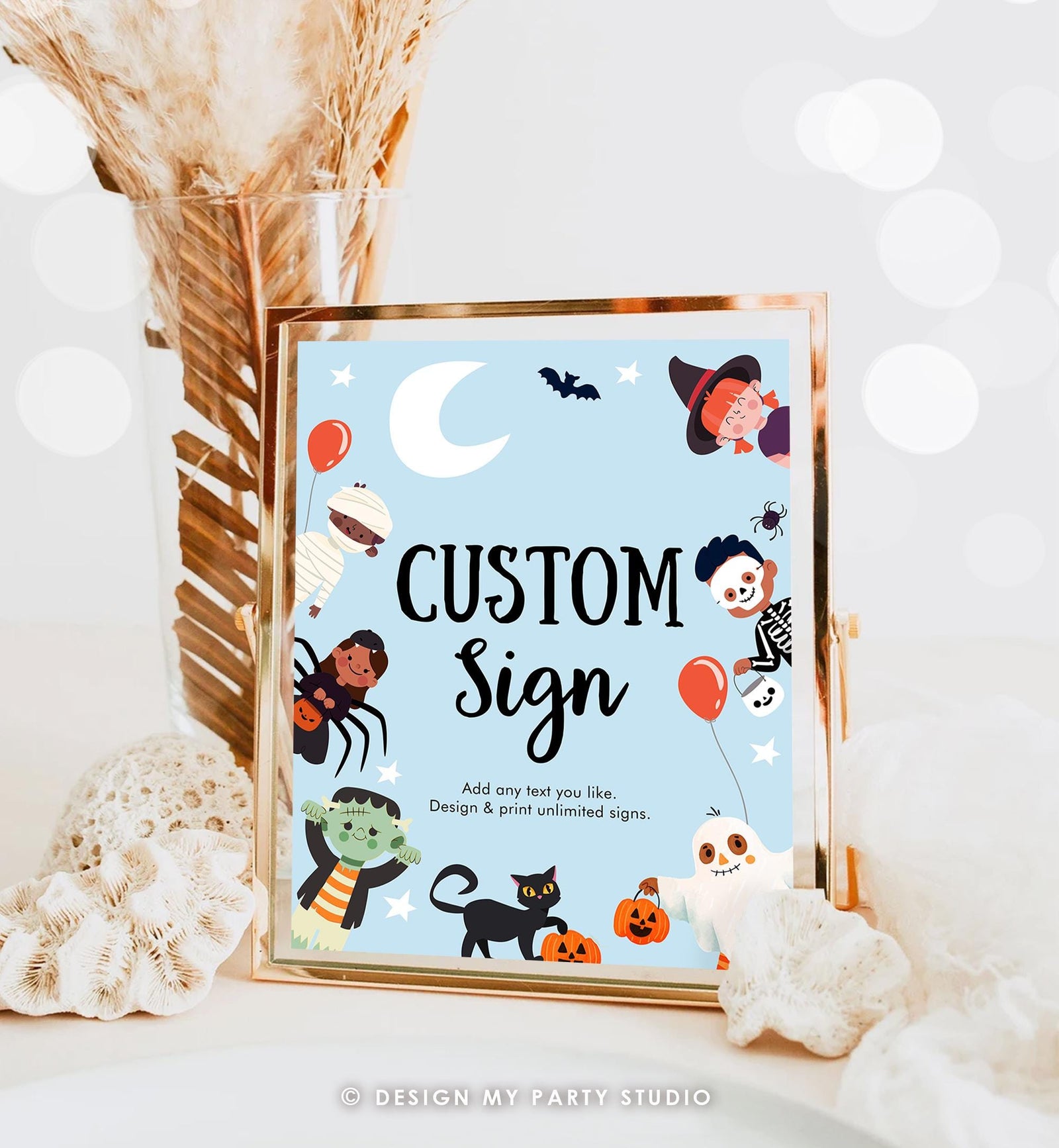 Editable Custom Halloween Sign Birthday Ghost Costume Kids Spooky Spooktacular Monster With Mummy Table Blue Digital Template Printable 0473