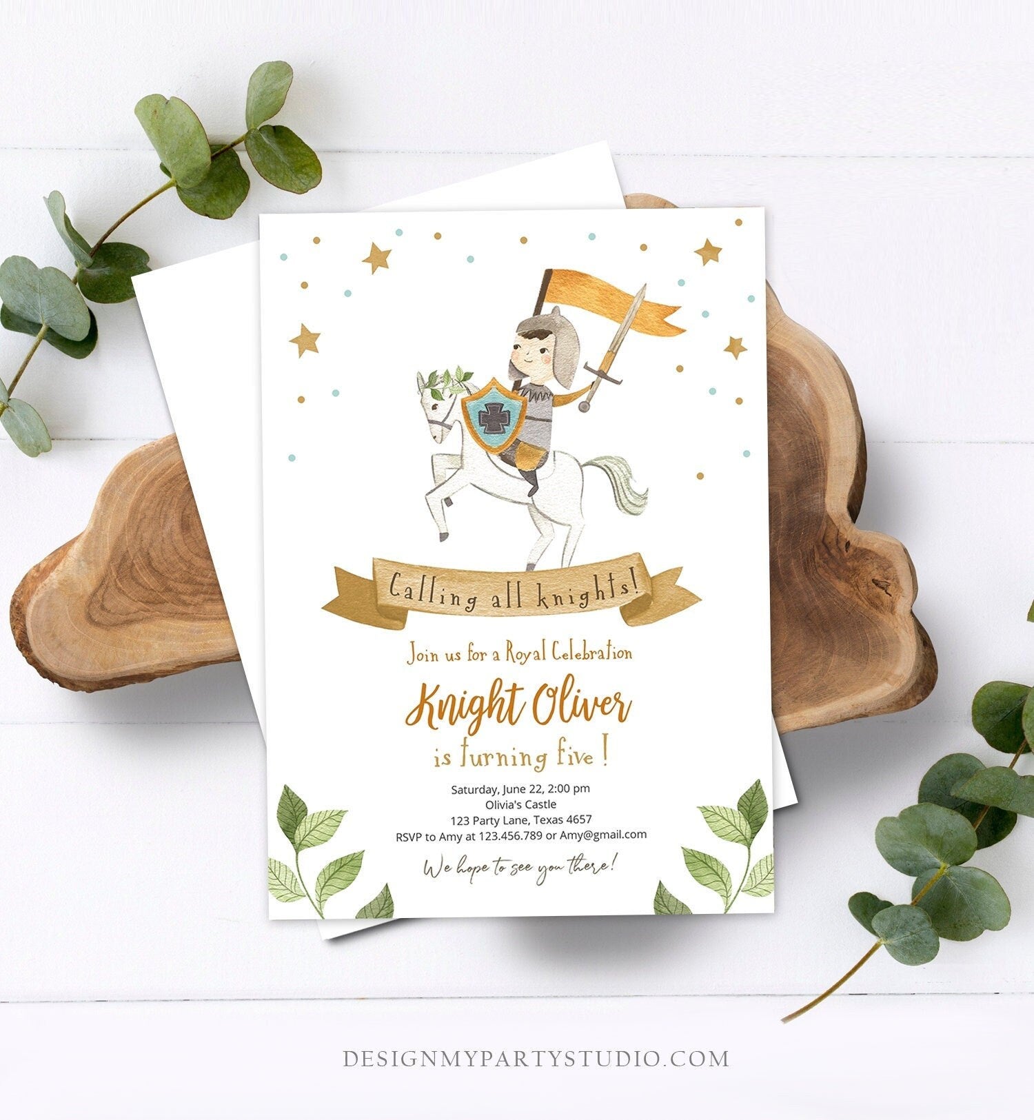 Editable Knight Birthday Invitation Boy Royal Birthday Once Upon a Time Knight Dragon Castle Blue Medieval Digital Template Printable 0171