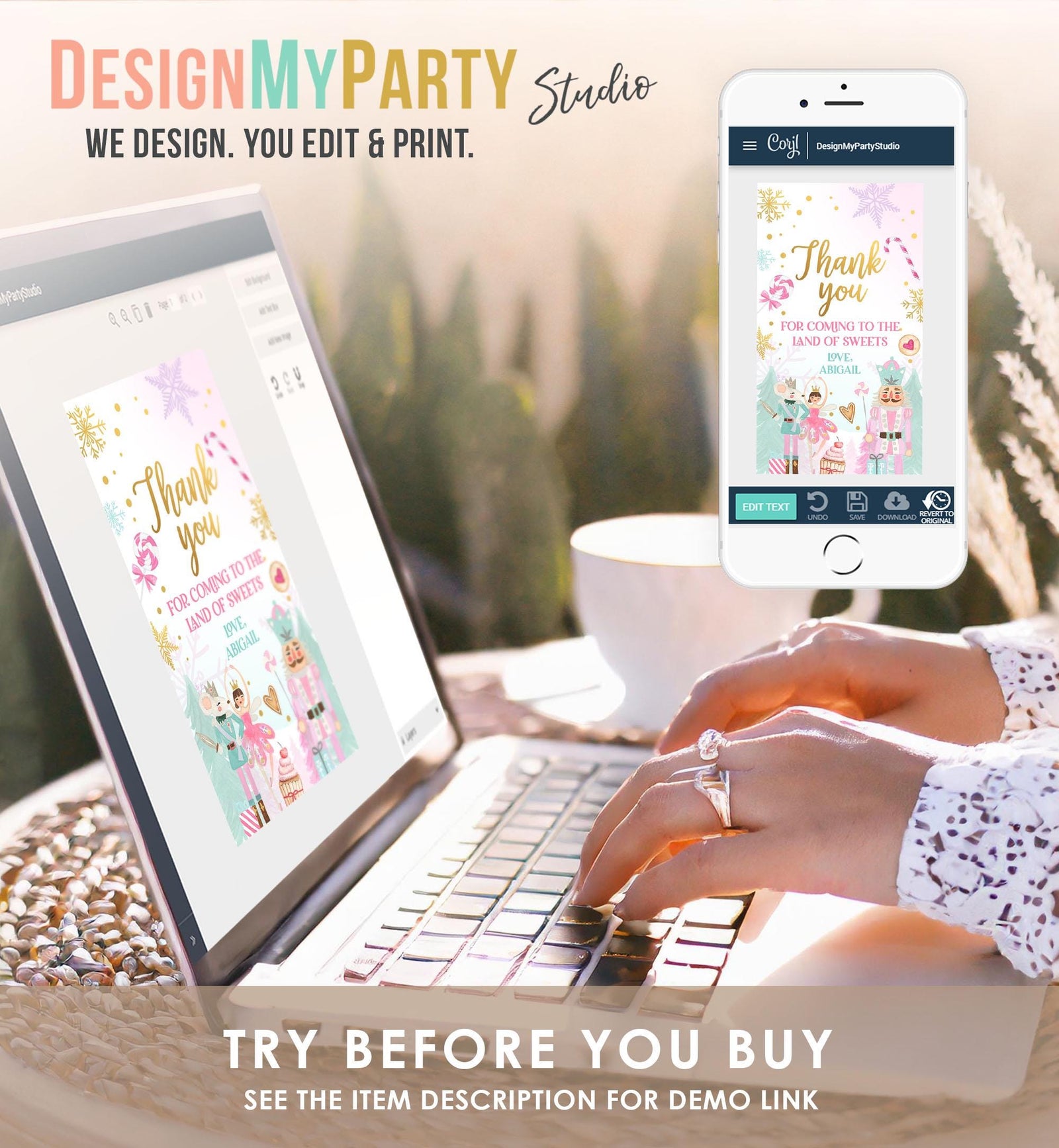 Editable Nutcracker Favor Tag Girl Birthday Land of Sweets Thank You Sugar Plum Fairy Christmas Winter Pink Digital Template Printable 0352