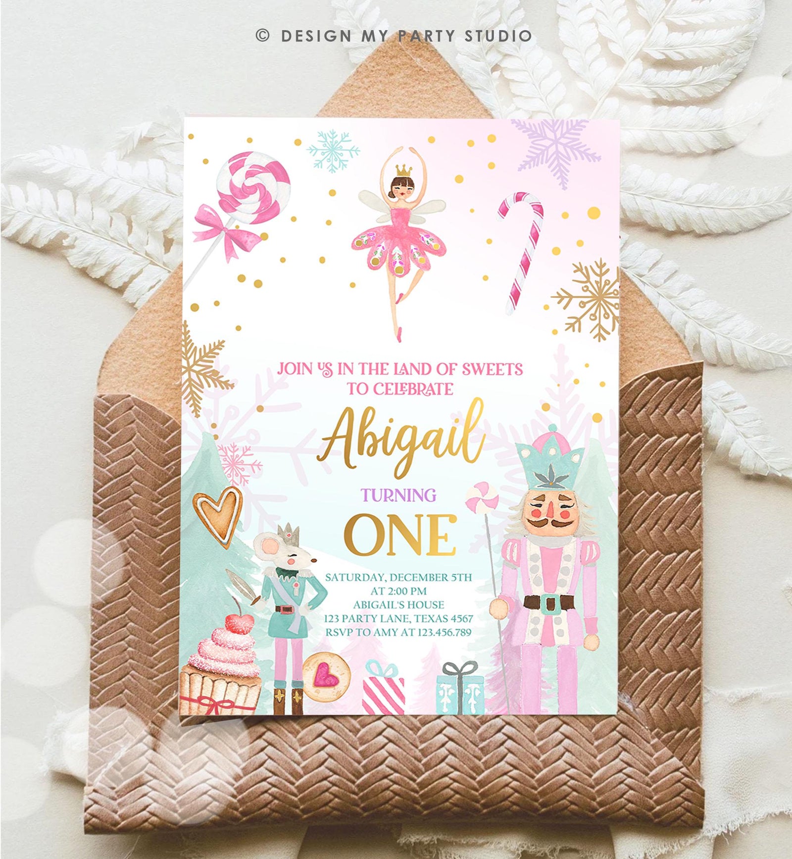 Editable Nutcracker Birthday Invitation Girl Land of Sweets Winter Pink Girl Sugar Plum Fairy Digital Download Evite Template Printable 0352
