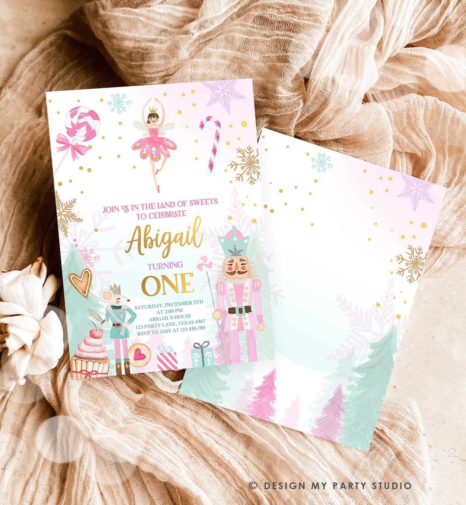 Editable Nutcracker Birthday Invitation Girl Land of Sweets Winter Pink Girl Sugar Plum Fairy Digital Download Evite Template Printable 0352