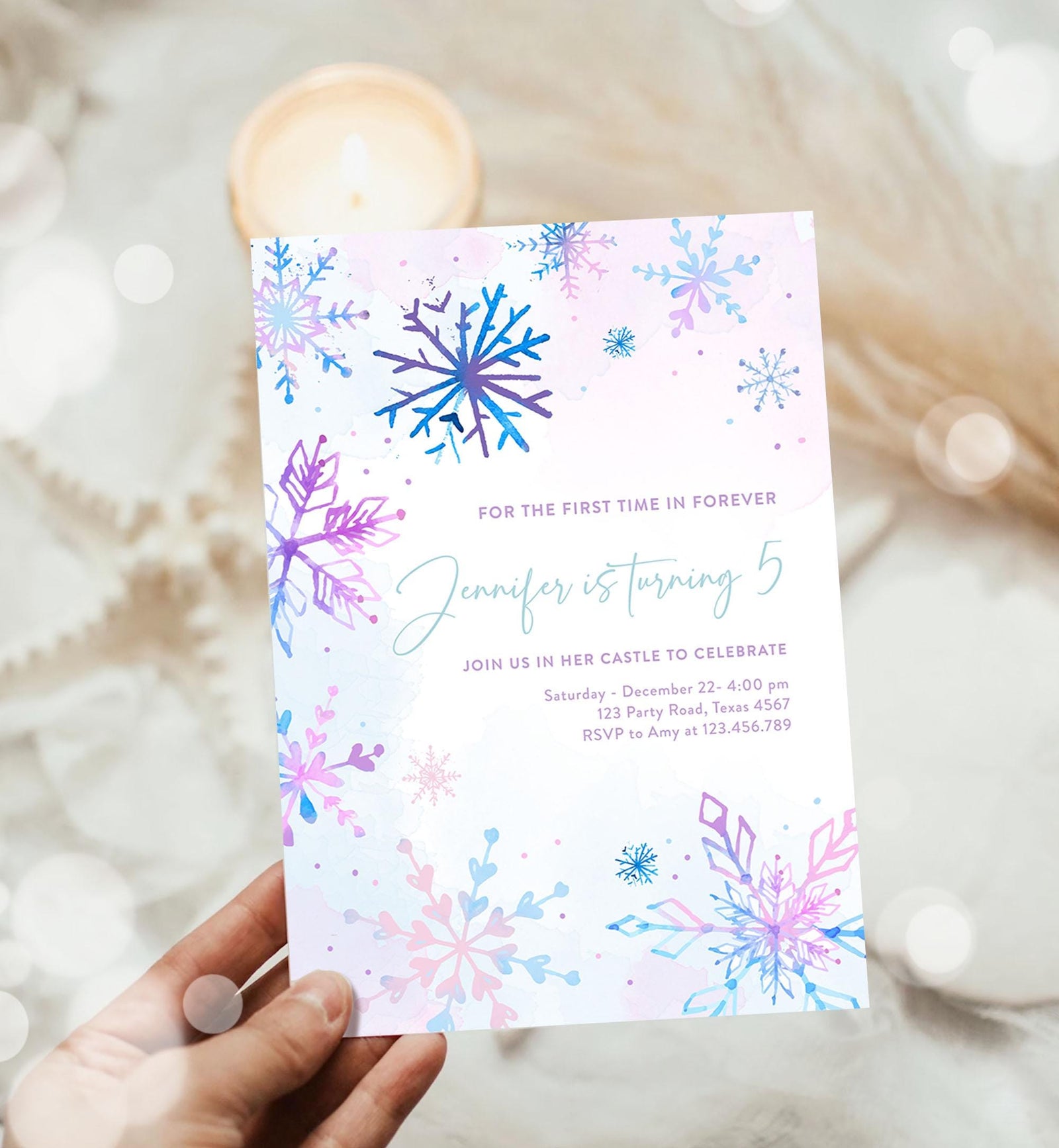 Editable Winter Birthday Invitation Winter Wonderland Onederland Princess First Birthday 1st Girl Pink Purple Snowflake Template Evite 0518