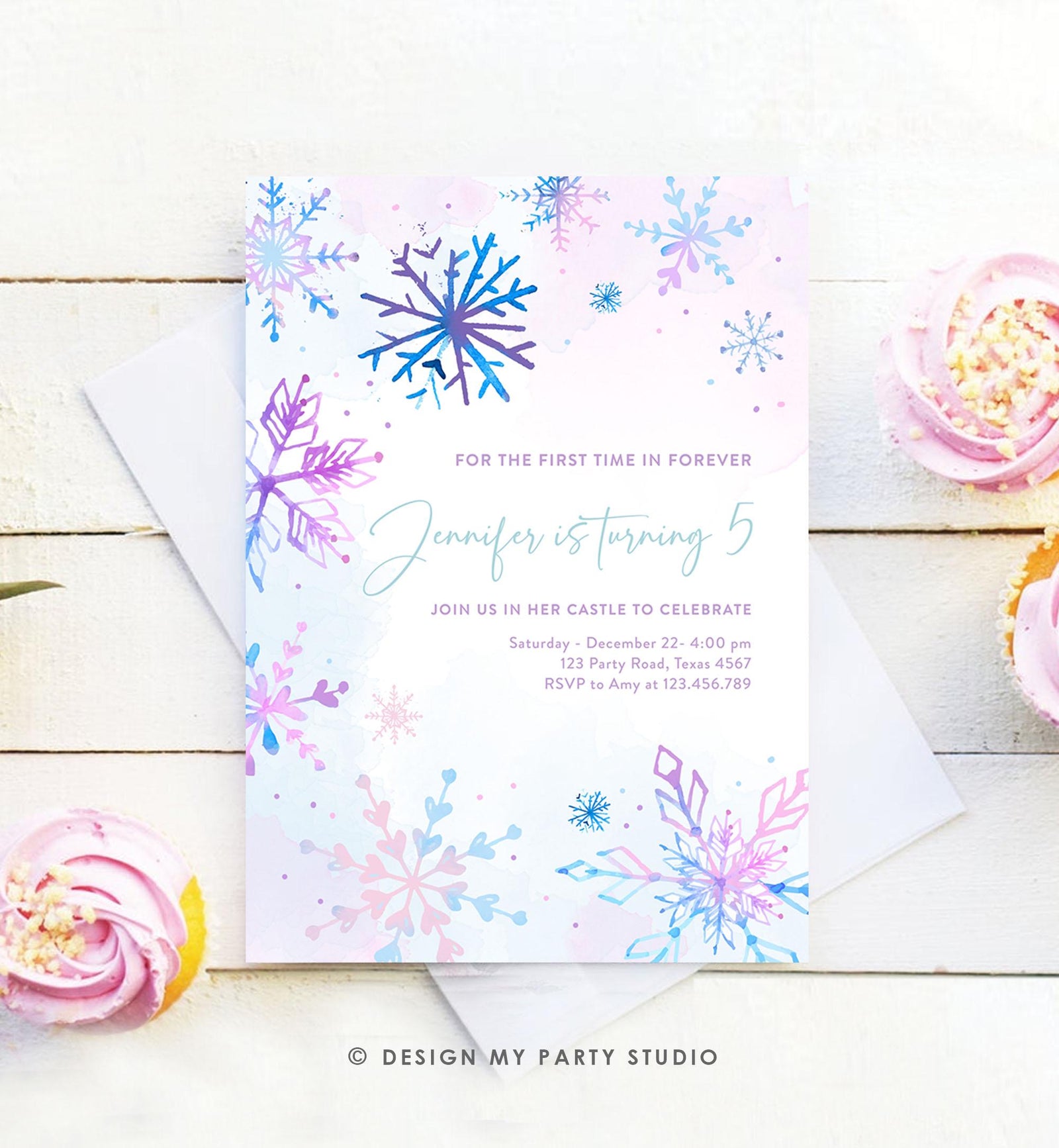 Editable Winter Birthday Invitation Winter Wonderland Onederland Princess First Birthday 1st Girl Pink Purple Snowflake Template Evite 0518