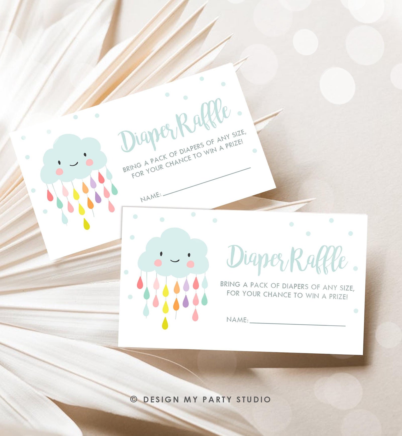 Cloud Diaper Raffle Ticket Baby Shower Rain Cloud Baby Sprinkle Shower Game Activity Gender Neutral Instant Digital Download Printable 0036
