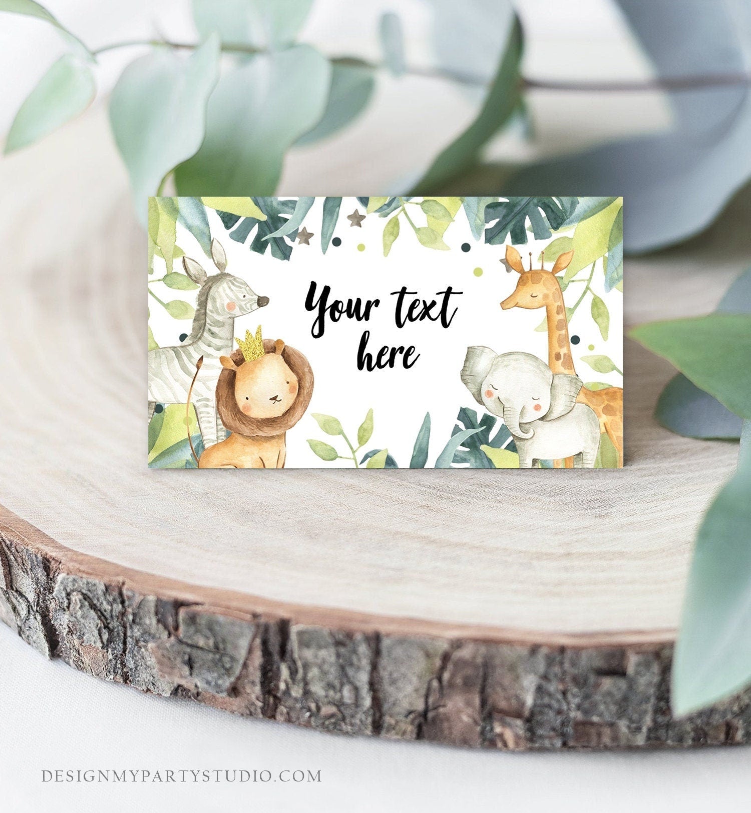 Editable Safari Animals Food Labels Wild One Animals Place Card Tent Card Escort Card Boy Birthday Green Digital Template Printable 0163