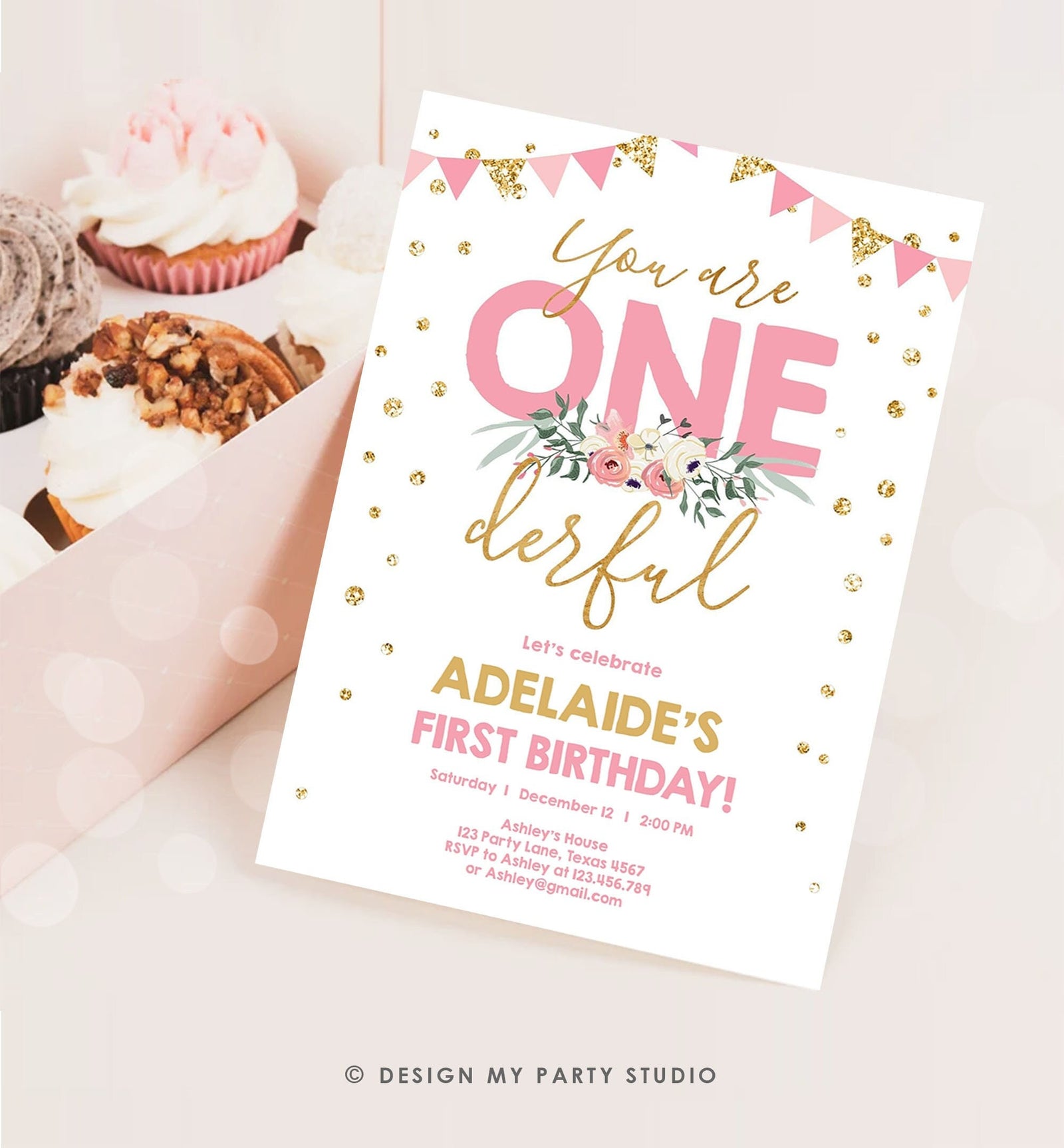 Editable Onederful Birthday Invitation Girls First Birthday Party They Are Onederful Pink Gold 1st Digital Download Template Printable 0165