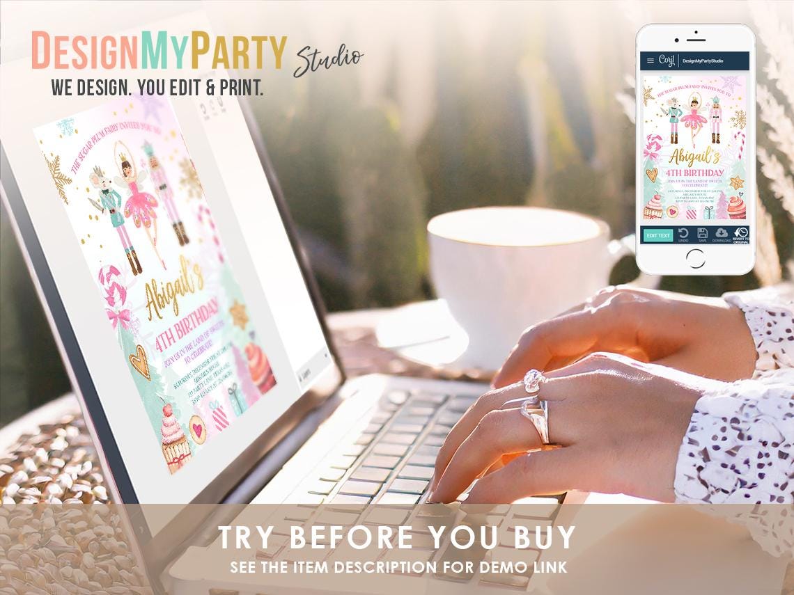 Editable Nutcracker Birthday Bundle Girl Land of Sweets Winter Pink Girl Sugar Plum Fairy Digital Download Template Printable 0352