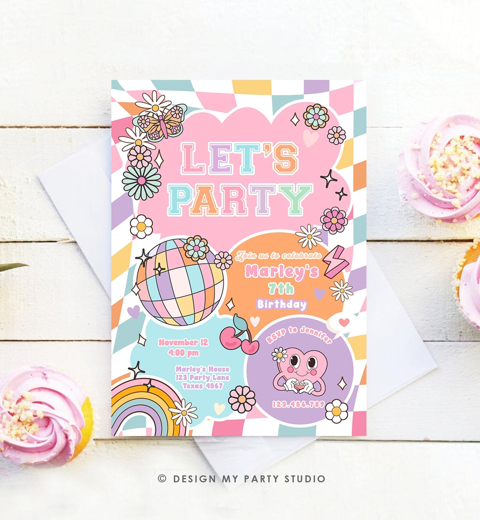 Editable Preppy Birthday Party Invitation Let's Party Birthday Varsity Fashion Tween Disco Teen Party Download Template Evite Digital 0524