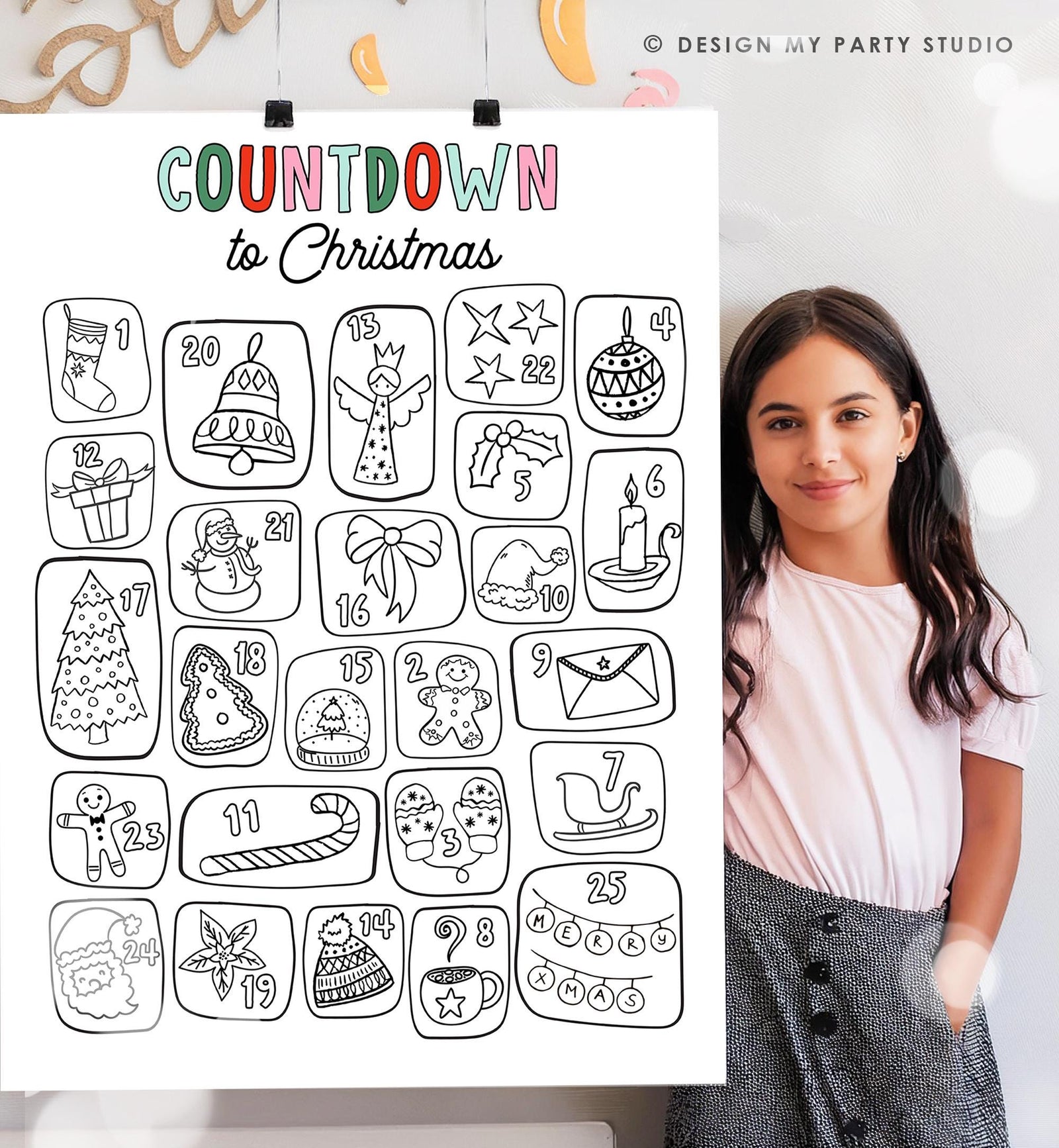 Christmas Advent Calendar Christmas Countdown Poster Kids Classroom Christmas Coloring Pages Fun PRINTABLE Digital Instant Download 0008