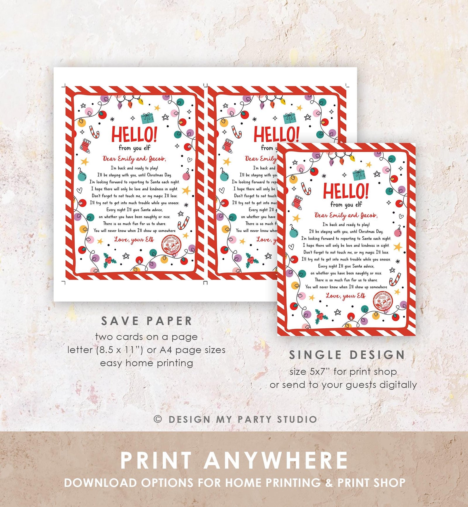 Editable Hello From Your Elf Arrival Letter Return Letter Christmas Elf I'm Back Elf Welcome Elf Digital Download Template Printable 0521