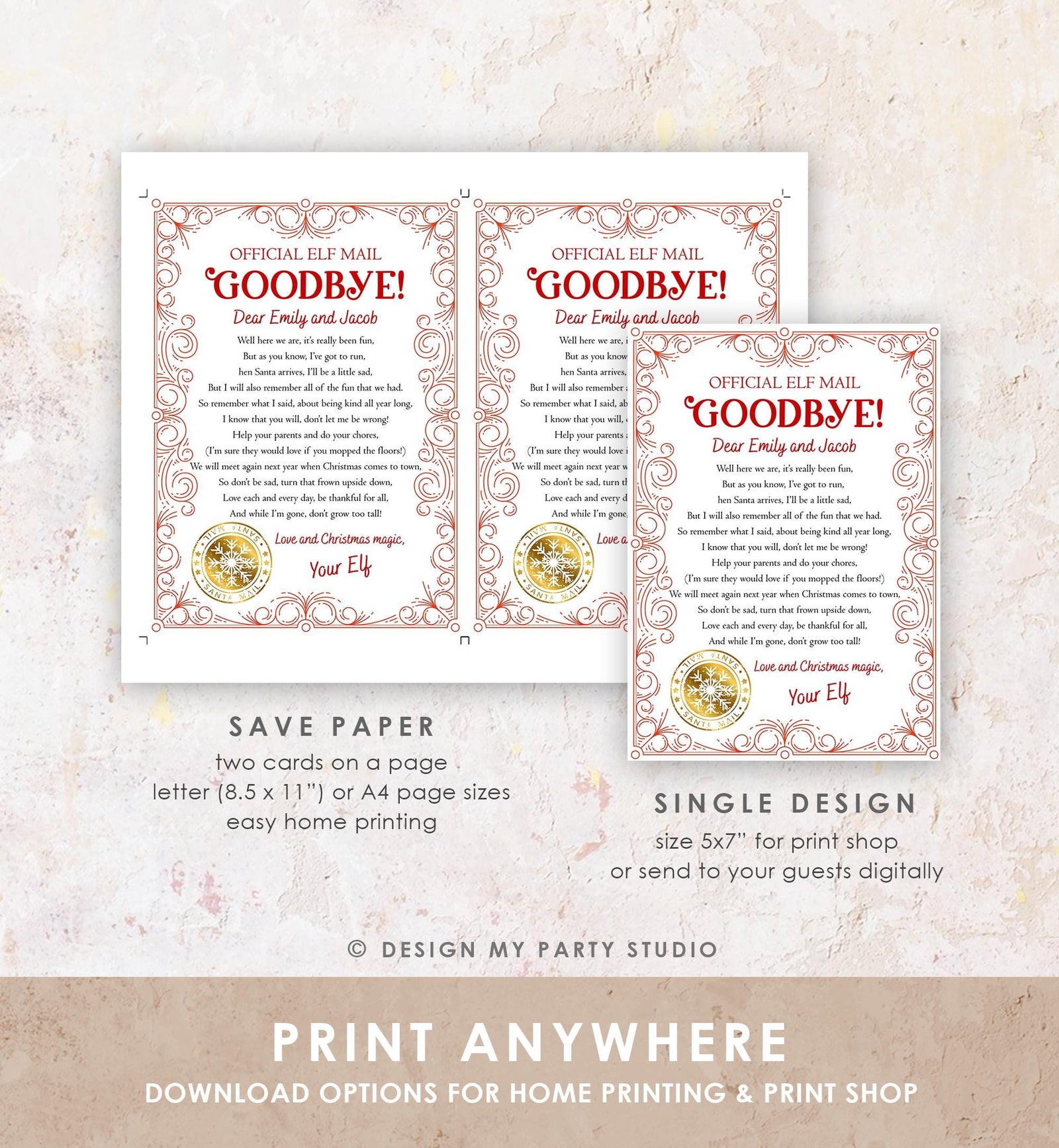 Editable Elf Goodbye Letter Departure Letter Christmas Goodbye from Your Elf Christmas Elf Santa Claus Poem Digital Template Printable 0523