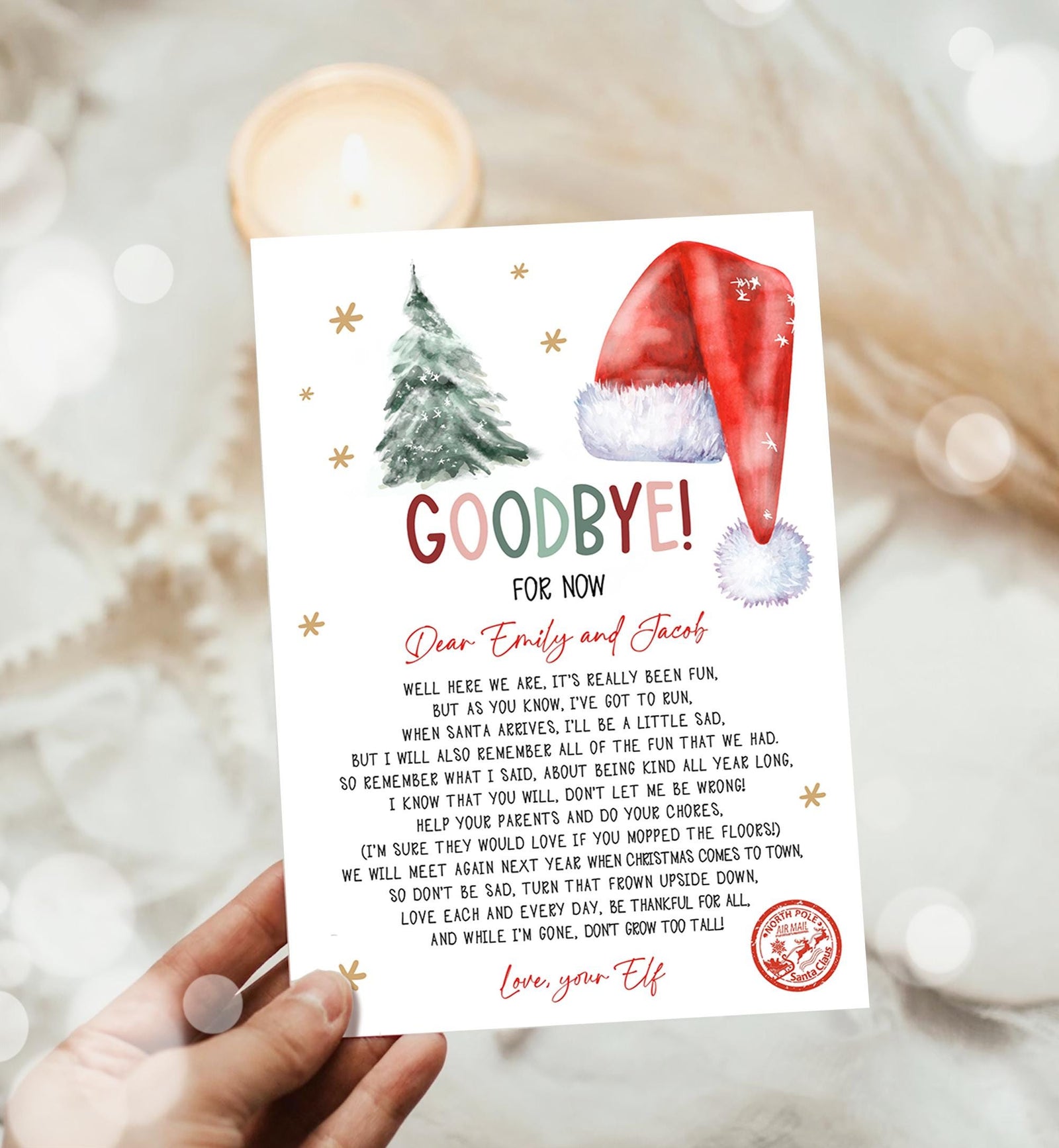 Editable Elf Goodbye Letter Departure Letter Christmas Goodbye from Your Elf Christmas Elf Letter Santa Claus Poem Printable Template 0444