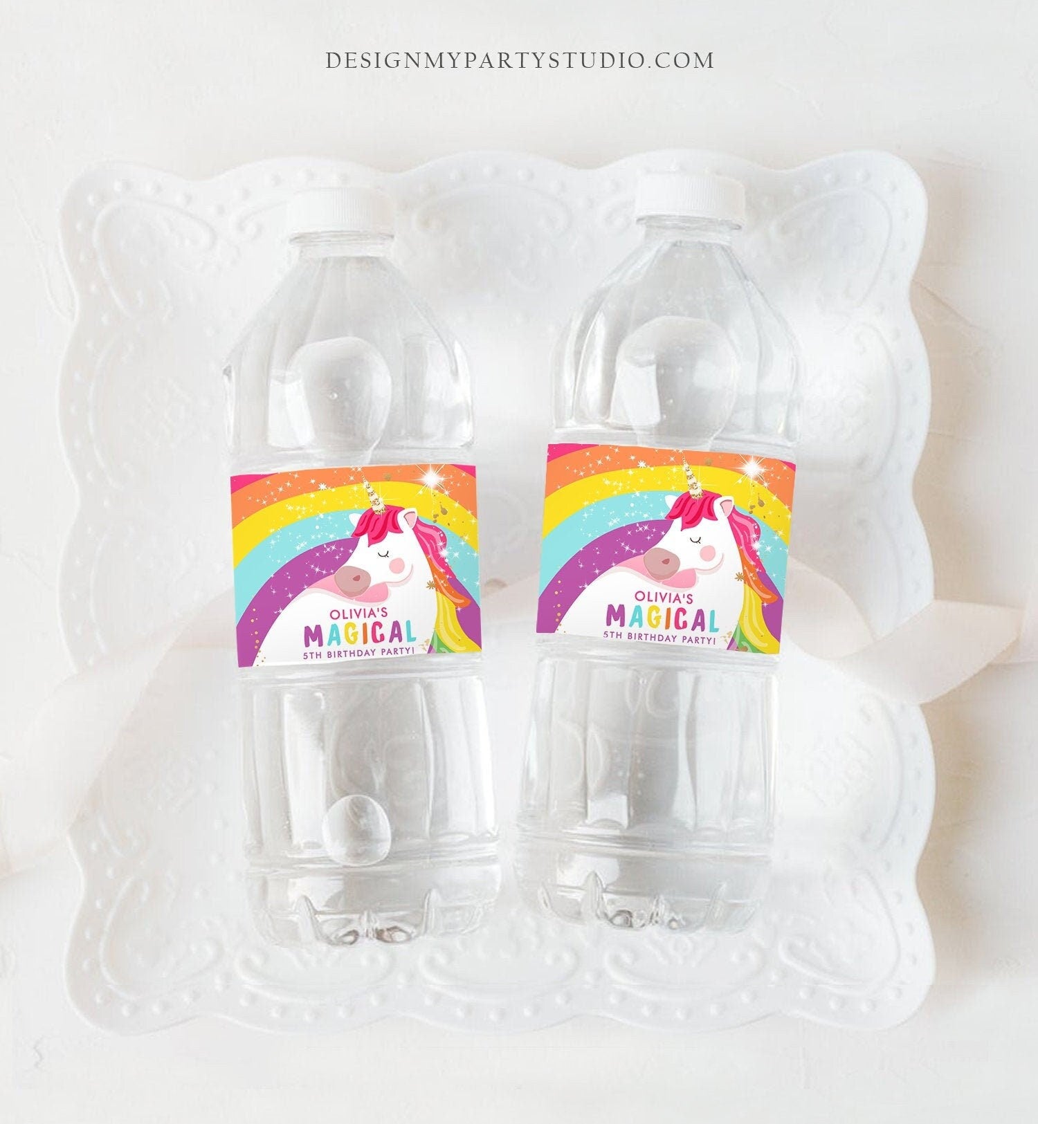 Editable Unicorn Water Bottle Labels Unicorn Birthday Girl Magical Unicorn Party Decor Rainbow Bottle Digital Template Printable 0323