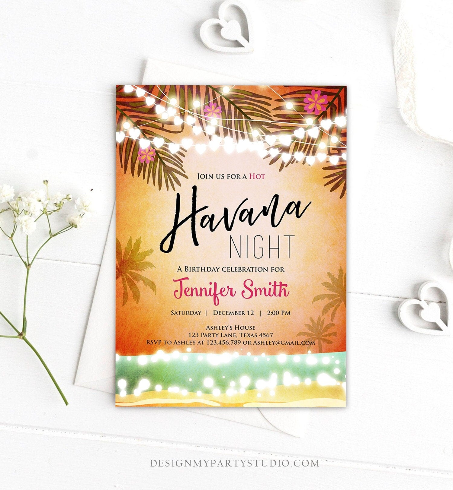 Editable Havana Nights Invitation Night in Havana Birthday Vintage Beach Download Cuban Digital Download Evite Template Printable 0287