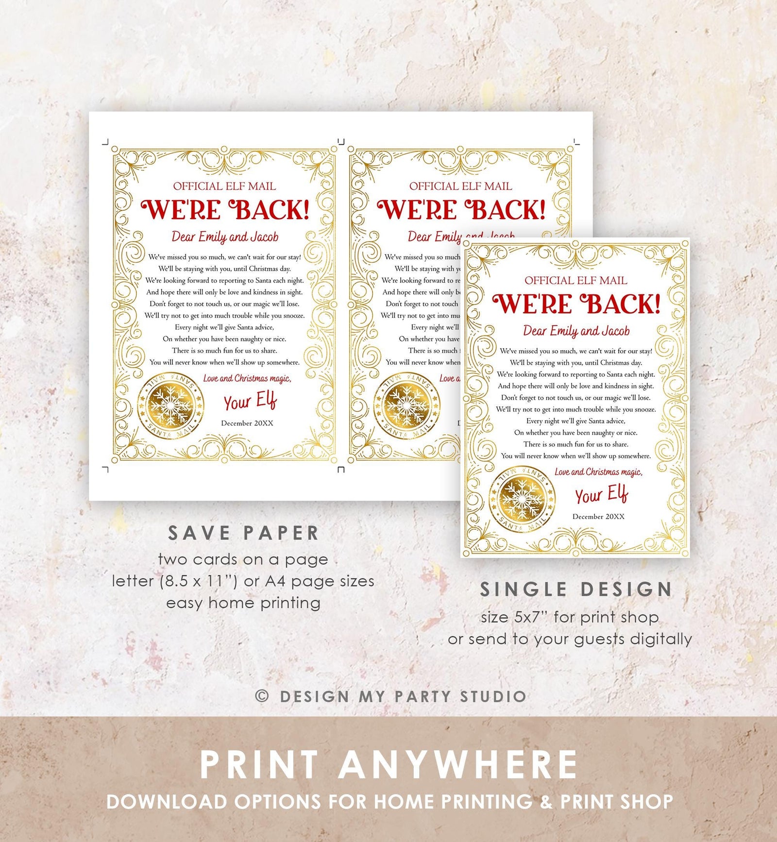 Editable We're Back Elf Arrival Letter Return Letter Christmas Elf Elf Welcome Hello from Elves Boy Girl Digital Template Printable 0523