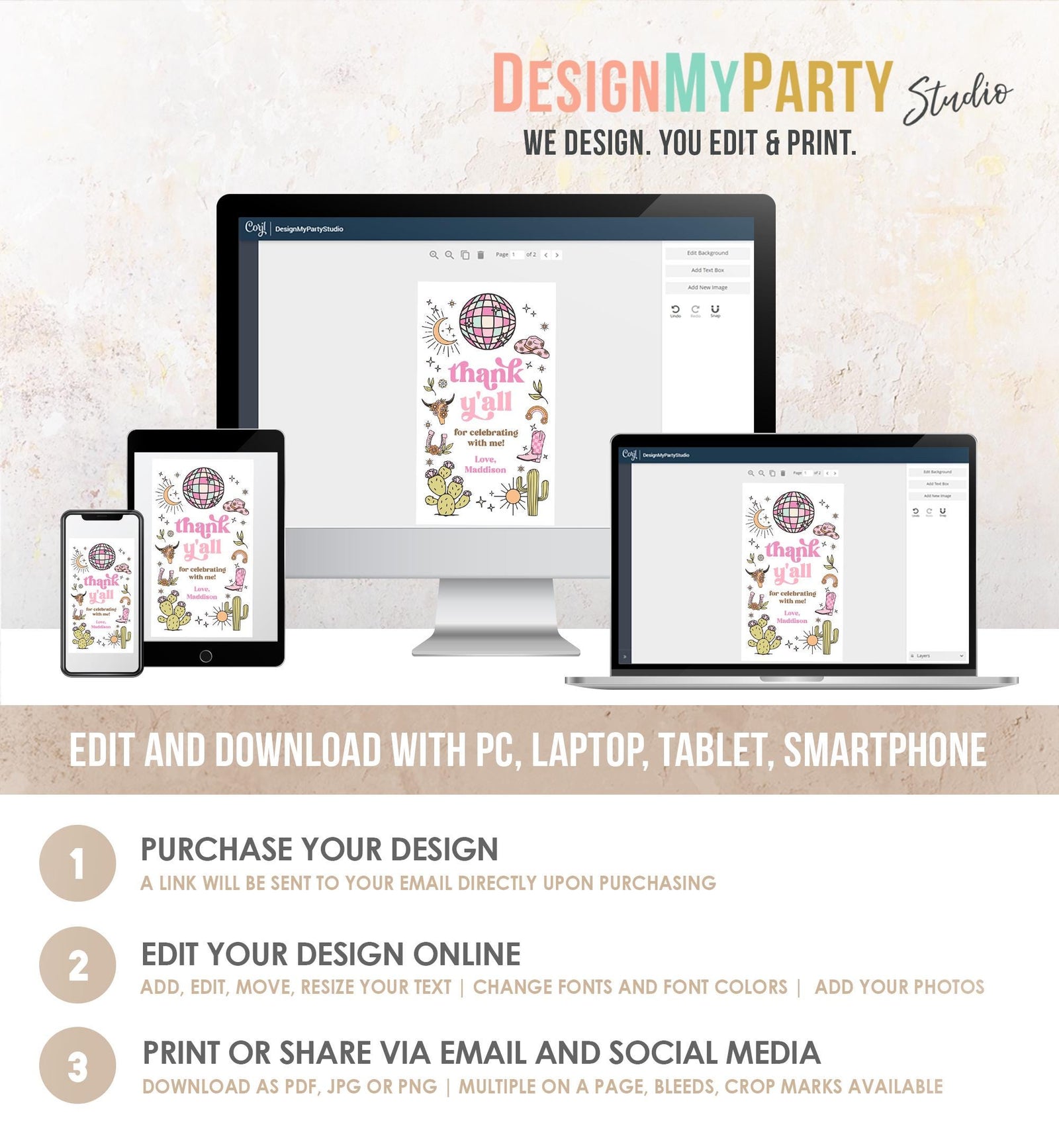 Editable Retro Cowgirl Birthday Favor Tag Nashville Party Gift Disco Pink Girl Rodeo Party Wild West Space Digital Template Printable 0519
