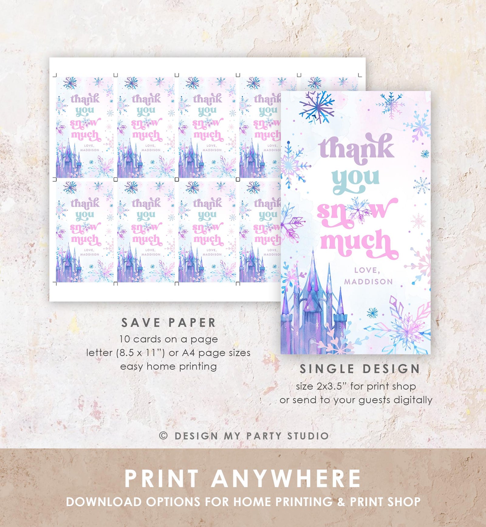 Editable Thank You Snow Much Favor Tag Winter Snowflakes Onederland Wonderland Gift Tag Pink Girl Christmas Digital Template Printable 0518