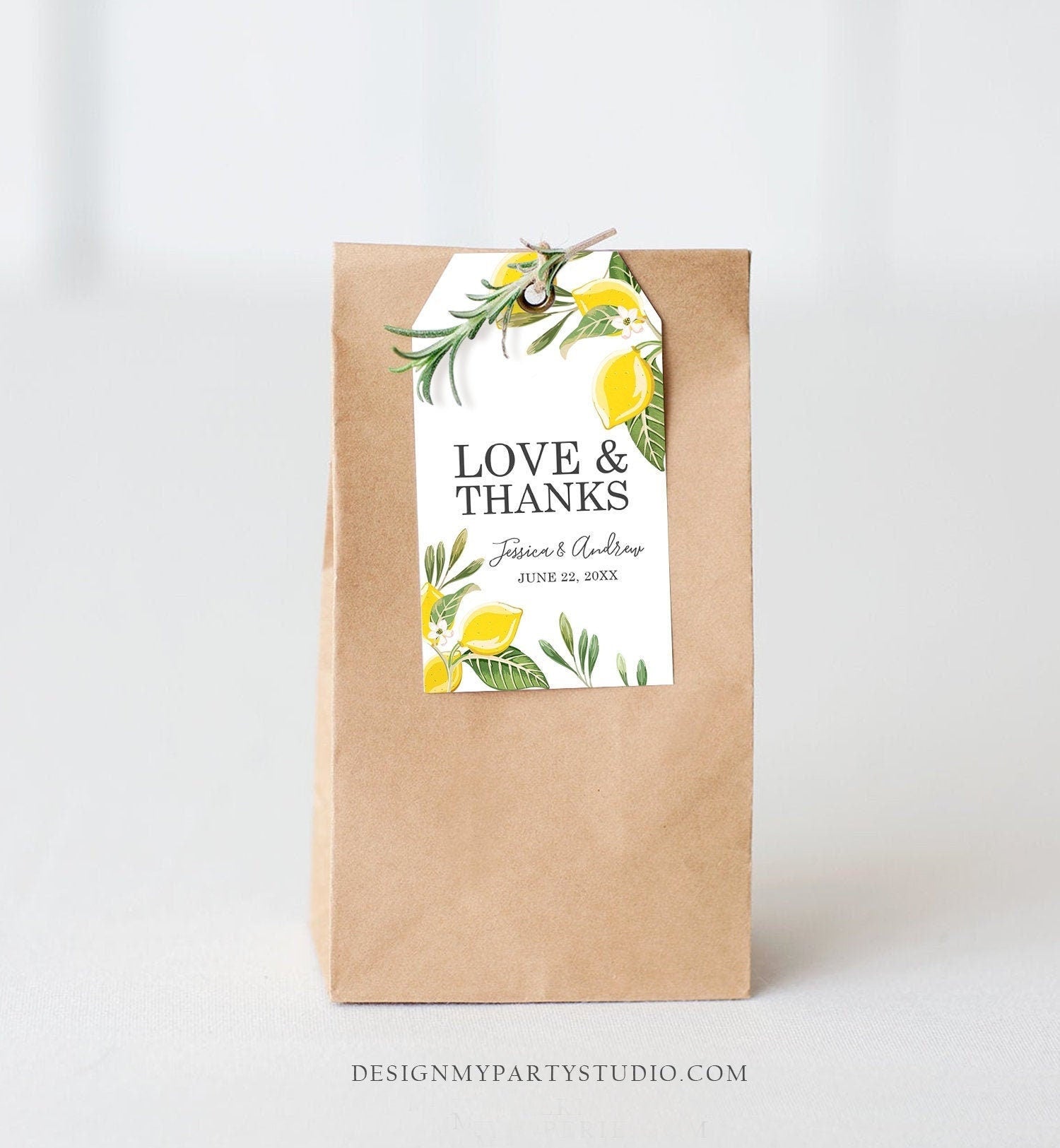Editable Lemon Thank You Tags Wedding Favor Tags Love & Thanks Bridal Shower Baby Shower Foliage Greenery Digital Template Printable 0220