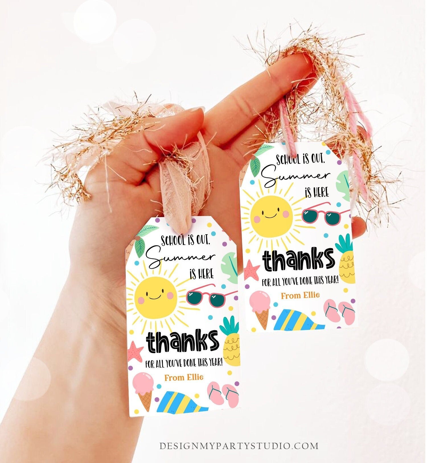 Editable Teacher Appreciation Gift Tags Sunshine Thank You Tag School is Out Summer is Here End of Year Tag Digital Template Printable 0464