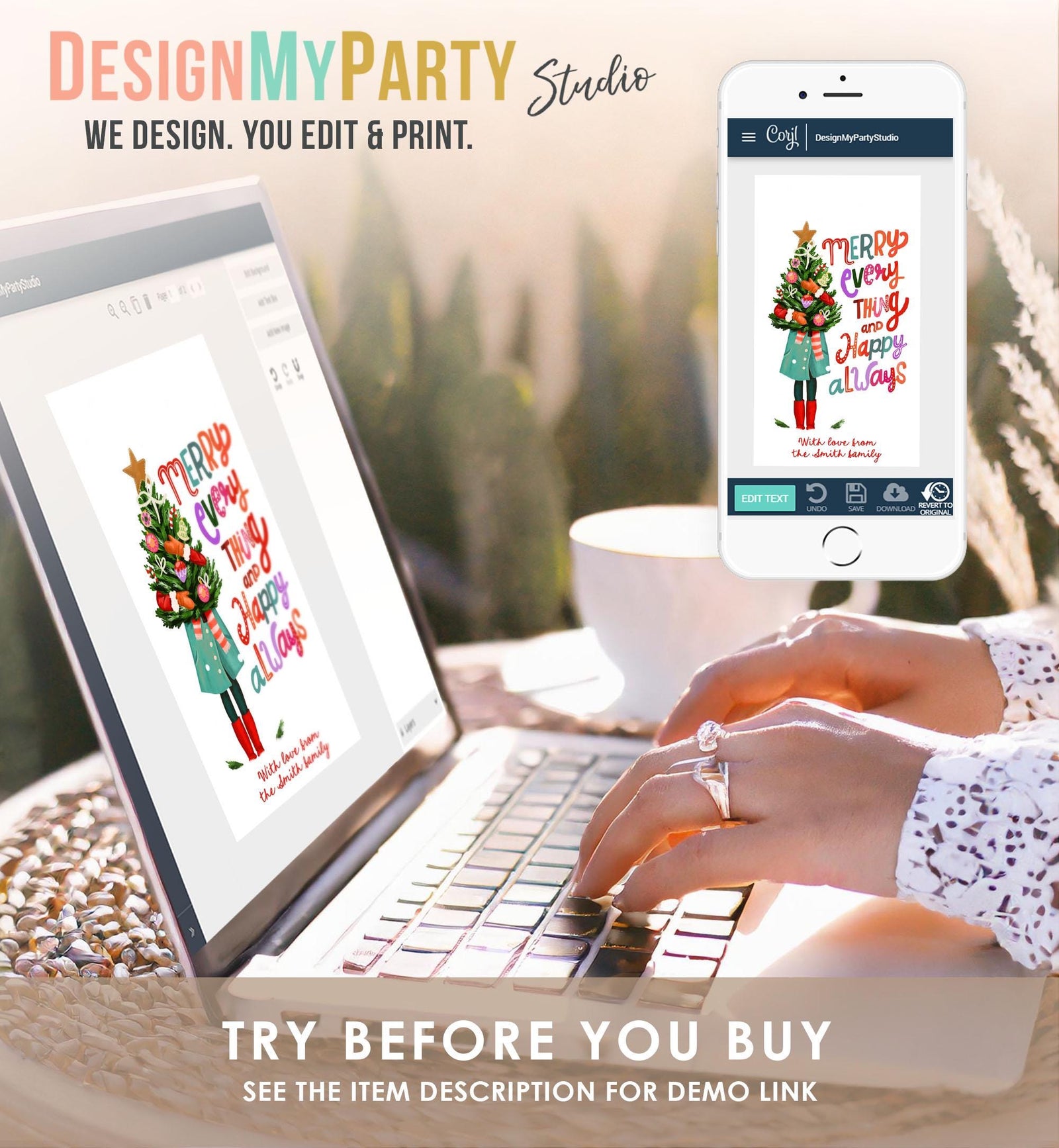 Editable Christmas Favor Tags Holiday Gift Tag Merry Christmas Merry Everything and Happy Always Label Download Printable Template 0443 0009