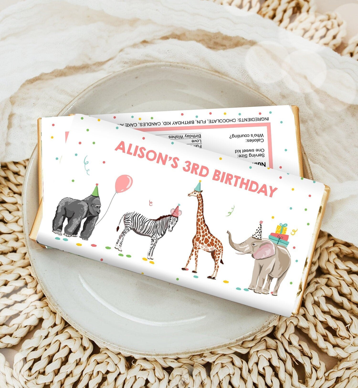 Editable Party Animals Candy Bar Wrapper Safari Animals Birthday Chocolate Bar Wrapper Safari Favors Digital Template Printable 0142