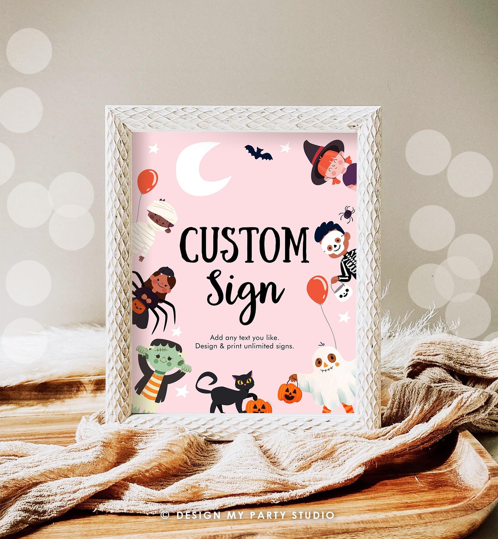 Editable Custom Halloween Sign Birthday Ghost Costume Kids Spooky Spooktacular Monster With Mummy Table Pink Digital Template Printable 0473