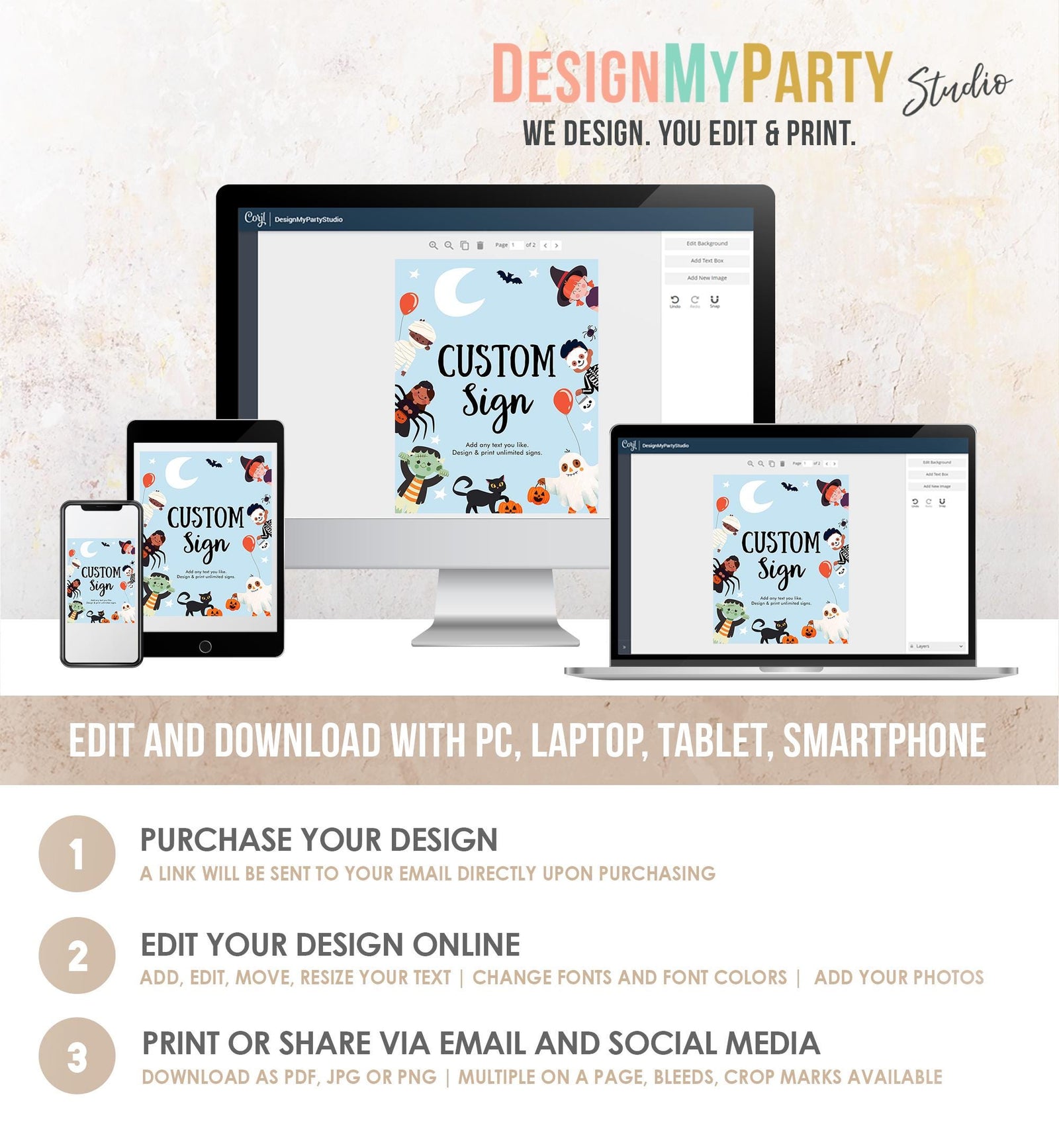 Editable Custom Halloween Sign Birthday Ghost Costume Kids Spooky Spooktacular Monster With Mummy Table Blue Digital Template Printable 0473