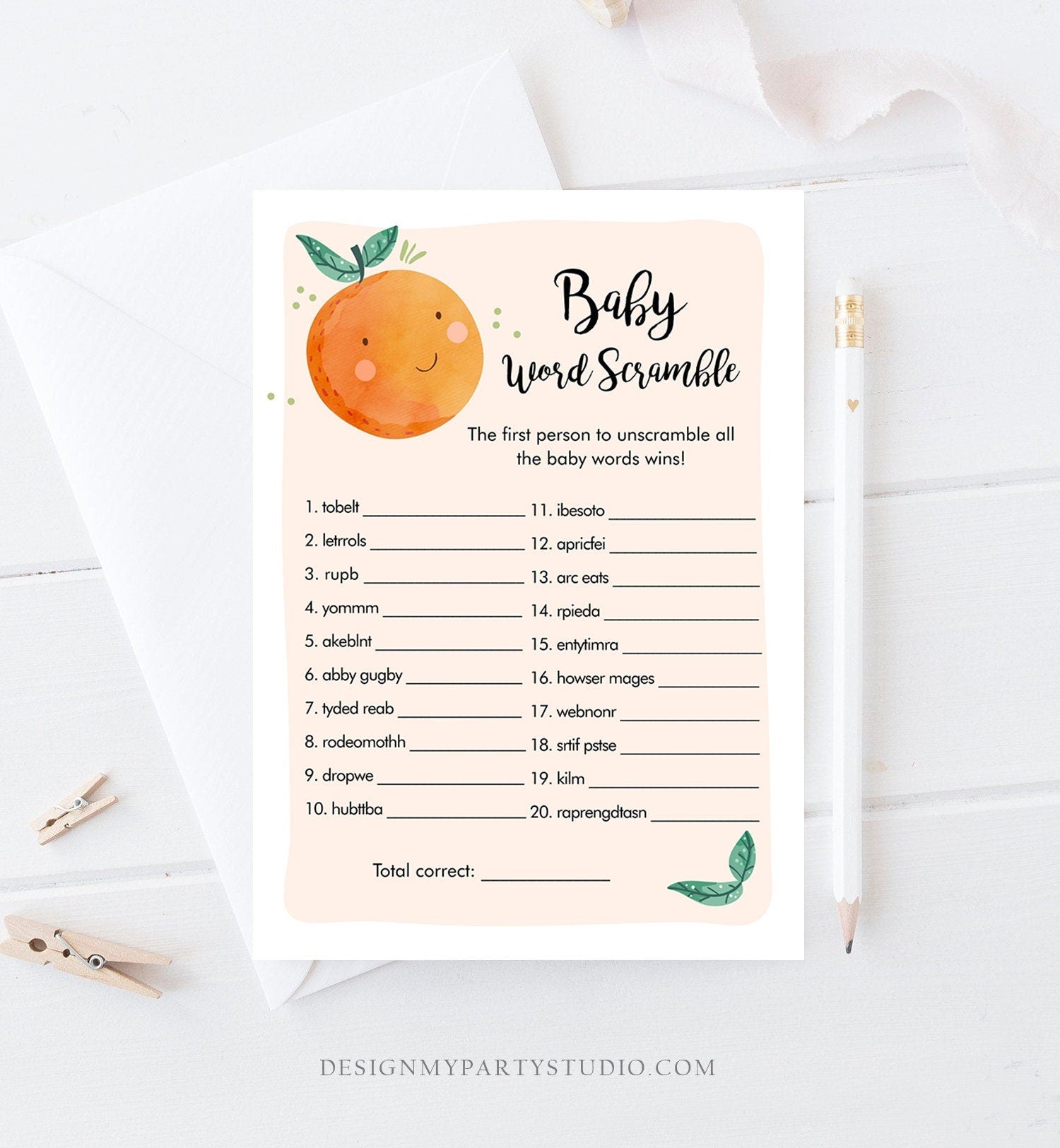 Editable Word Scramble Baby Shower Game Little Cutie Baby Shower Activity Gender Neutral Summer Word Search Digital Template Printable 0330