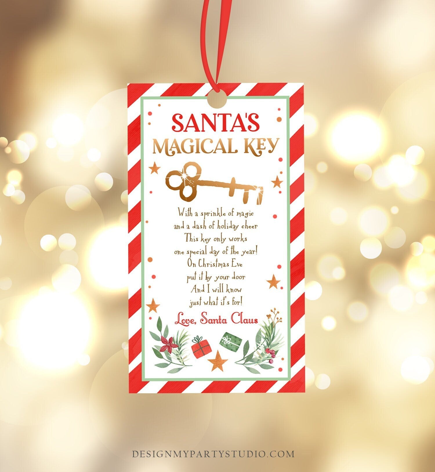 Editable Santa's Magical Key Tag Father Christmas Eve No Chimney Eve Box Gold Glitter Tradition Favor Santa Digital Template Printable 0358