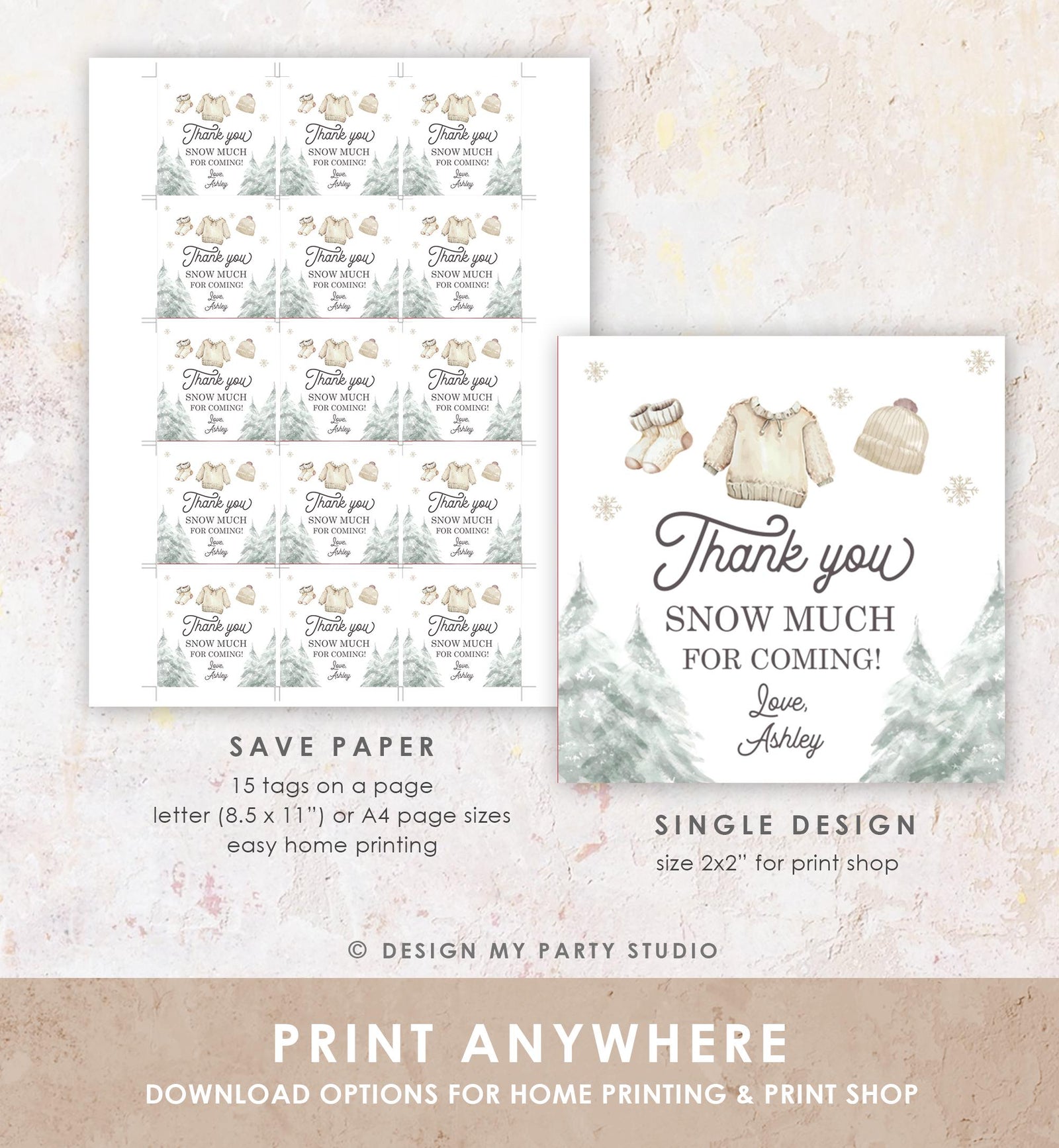 Editable Winter Baby Clothes Baby Shower Favor Tag Baby It's Cold Outside Christmas Watercolor Digital Download Template Printable 0491