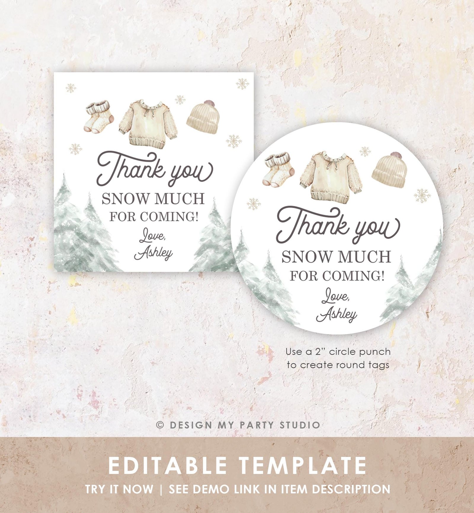 Editable Winter Baby Clothes Baby Shower Favor Tag Baby It's Cold Outside Christmas Watercolor Digital Download Template Printable 0491