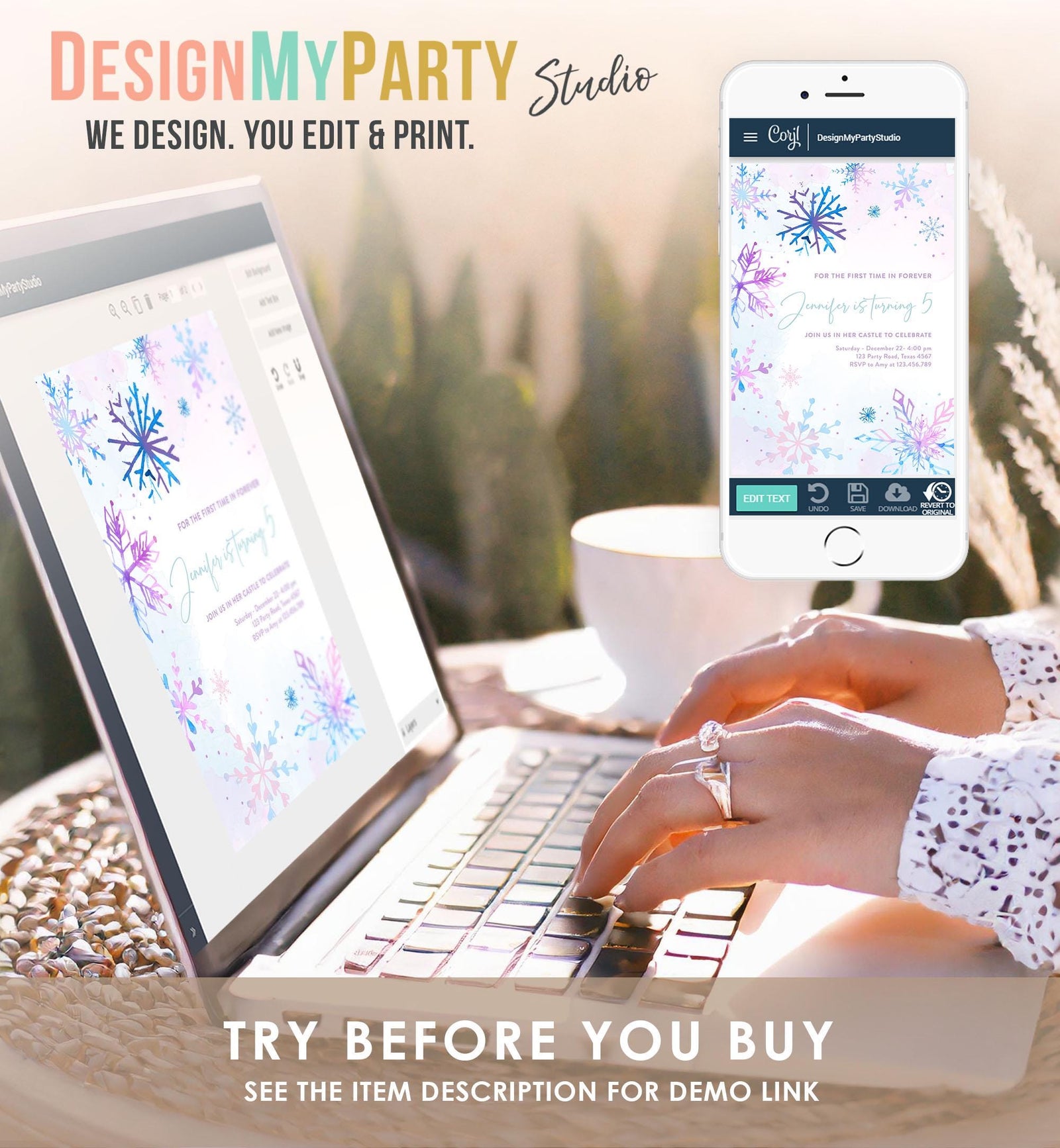 Editable Winter Birthday Invitation Winter Wonderland Onederland Princess First Birthday 1st Girl Pink Purple Snowflake Template Evite 0518