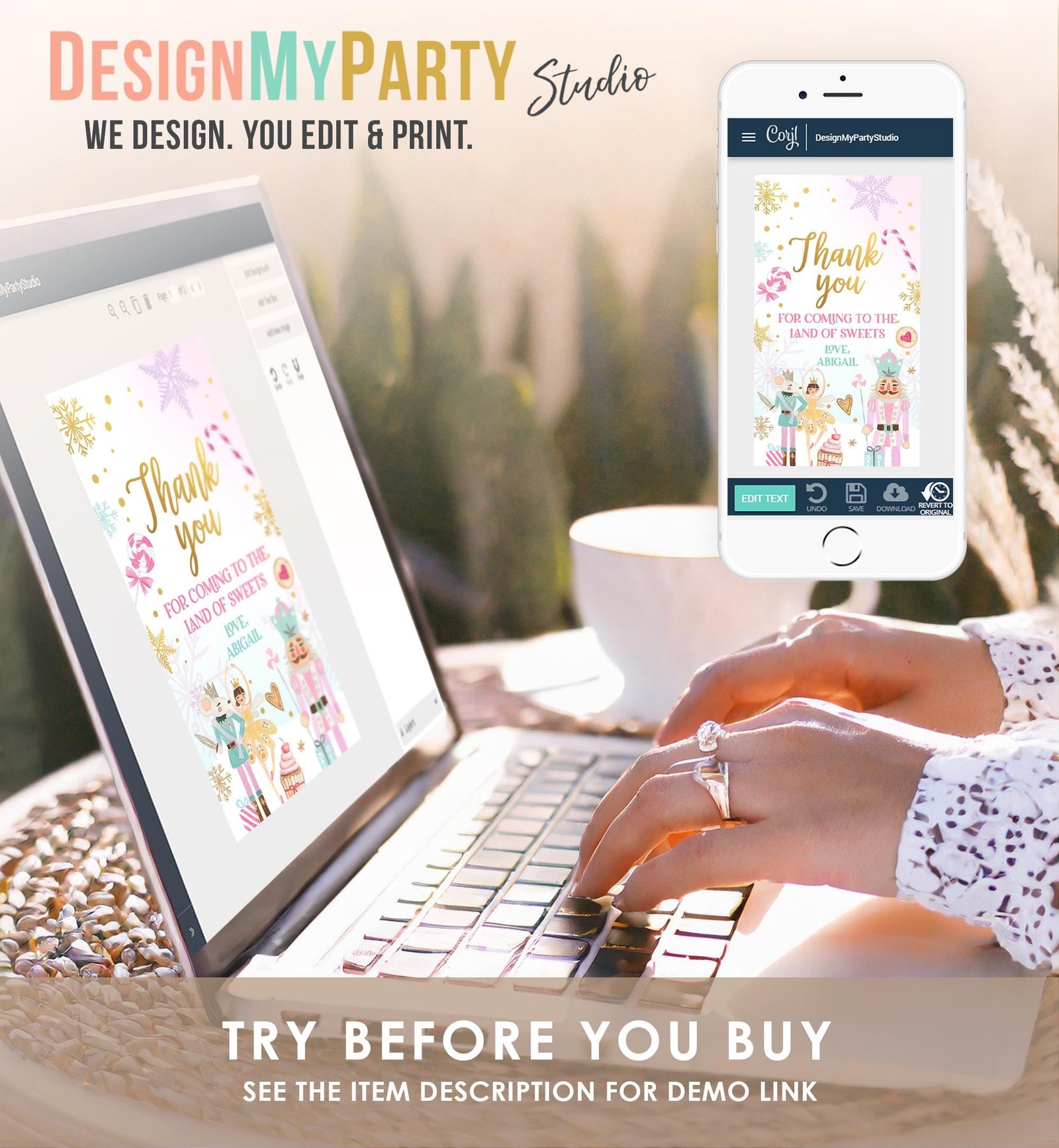 Editable Nutcracker Favor Tag Girl Birthday Land of Sweets Thank You Sugar Plum Fairy Christmas Winter Pink Digital Template Printable 0352