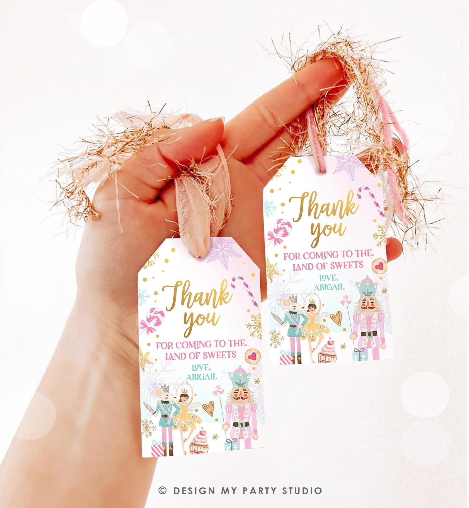 Editable Nutcracker Favor Tag Girl Birthday Land of Sweets Thank You Sugar Plum Fairy Christmas Winter Pink Digital Template Printable 0352